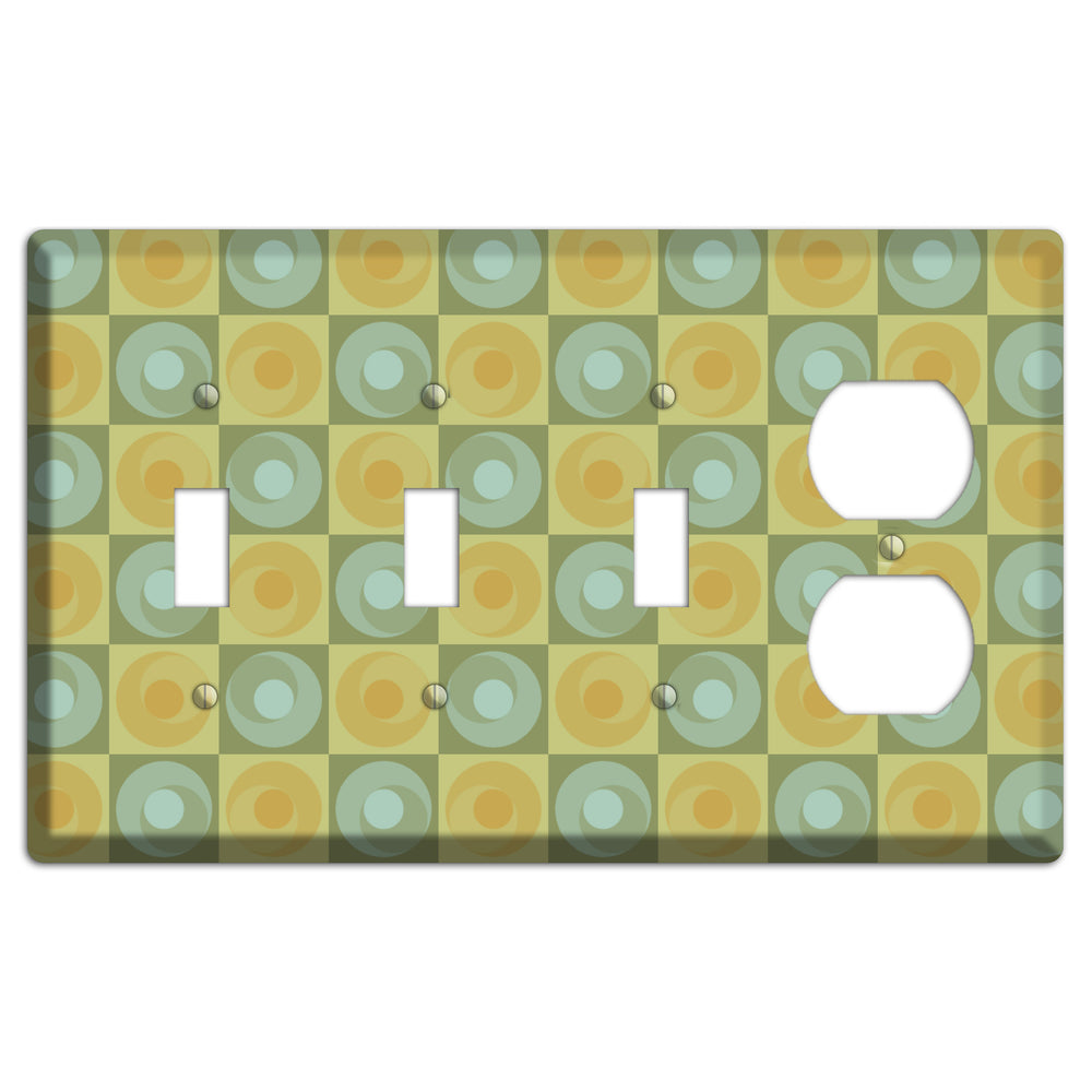 Multi Sage and Mustard Checked Circles 3 Toggle / Duplex Wallplate