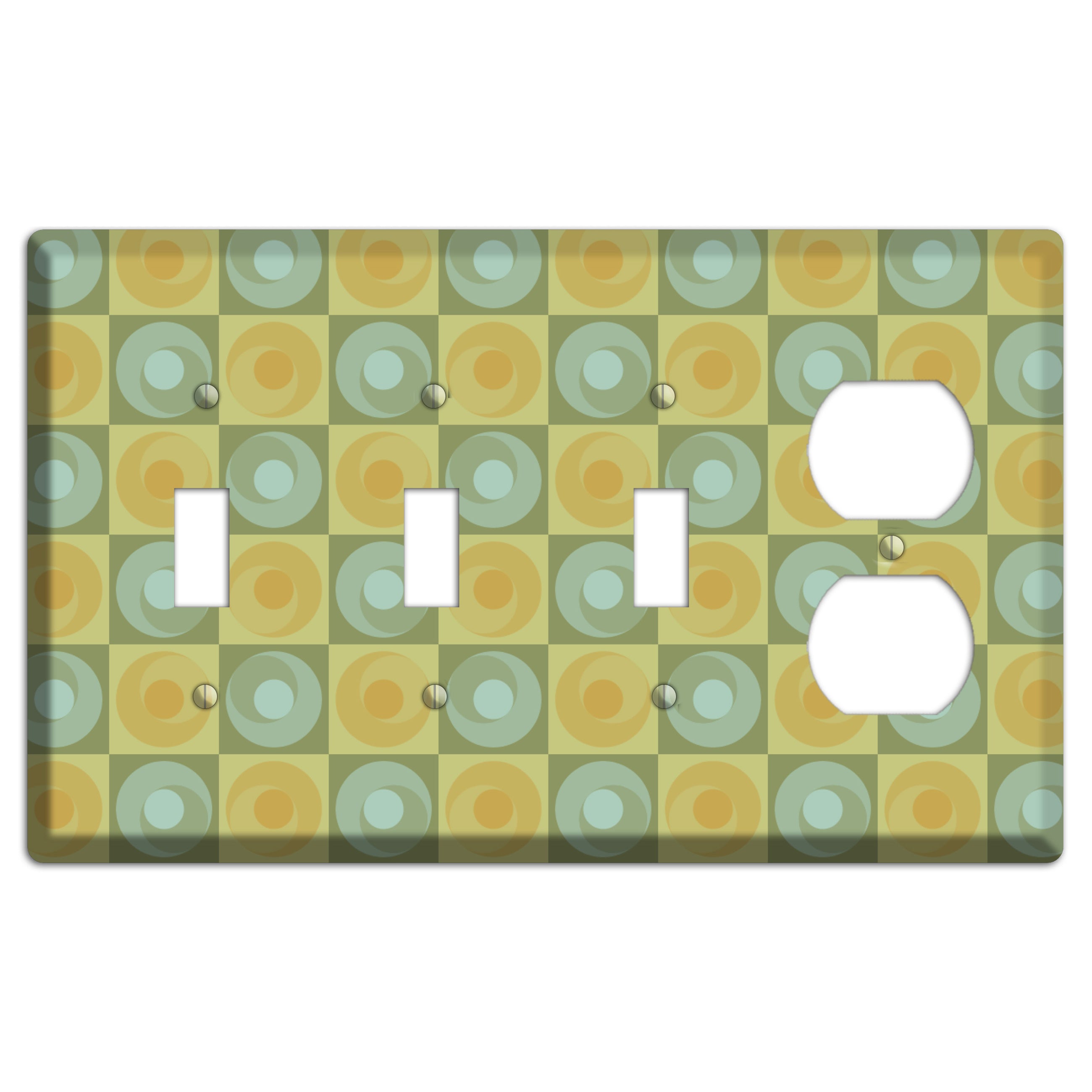 Multi Sage and Mustard Checked Circles 3 Toggle / Duplex Wallplate