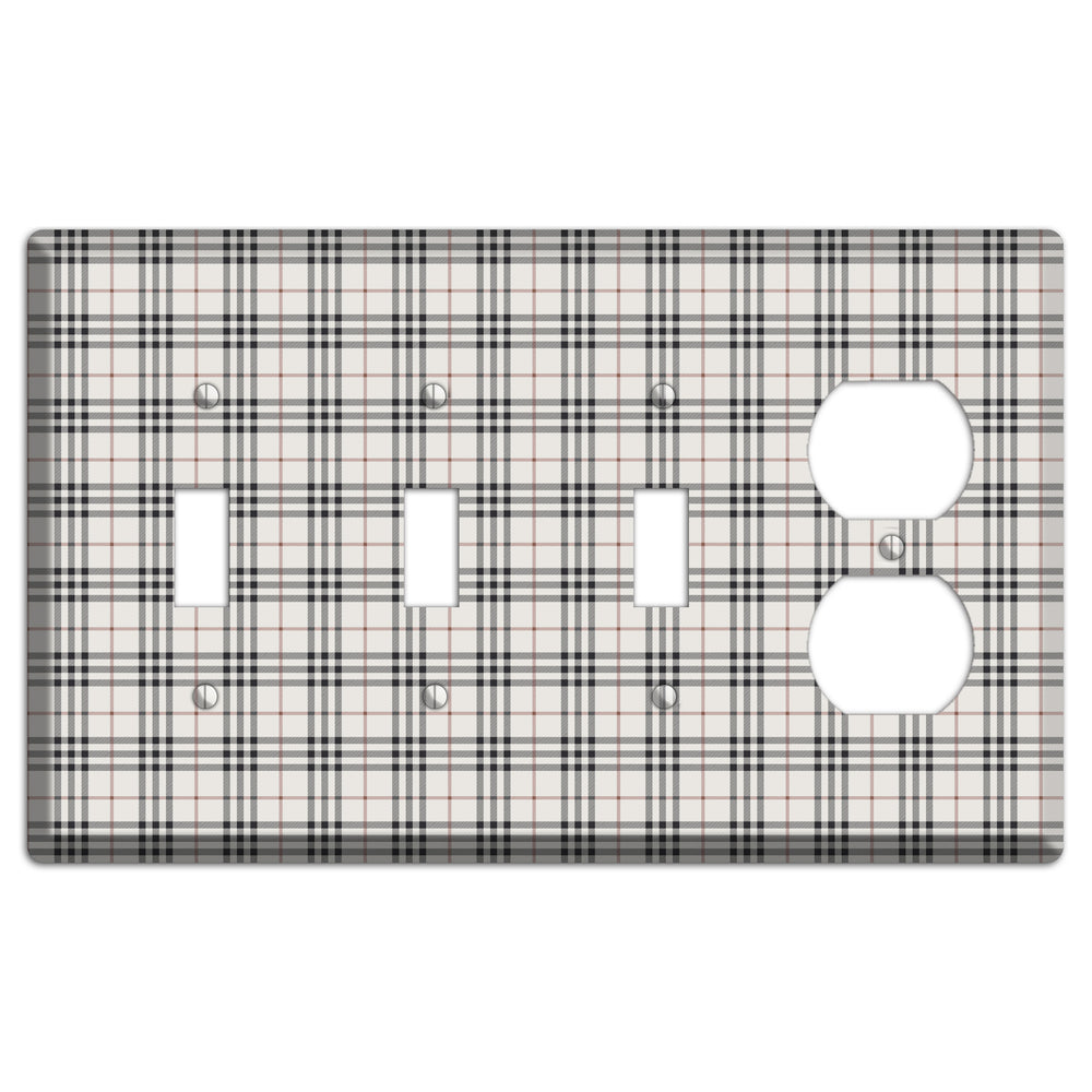 White and Black Plaid 3 Toggle / Duplex Wallplate