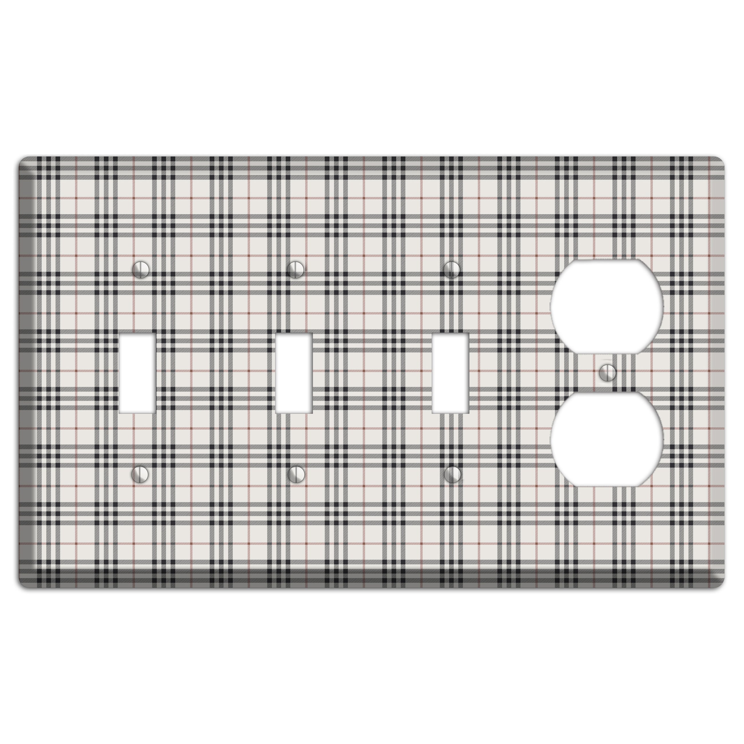 White and Black Plaid 3 Toggle / Duplex Wallplate