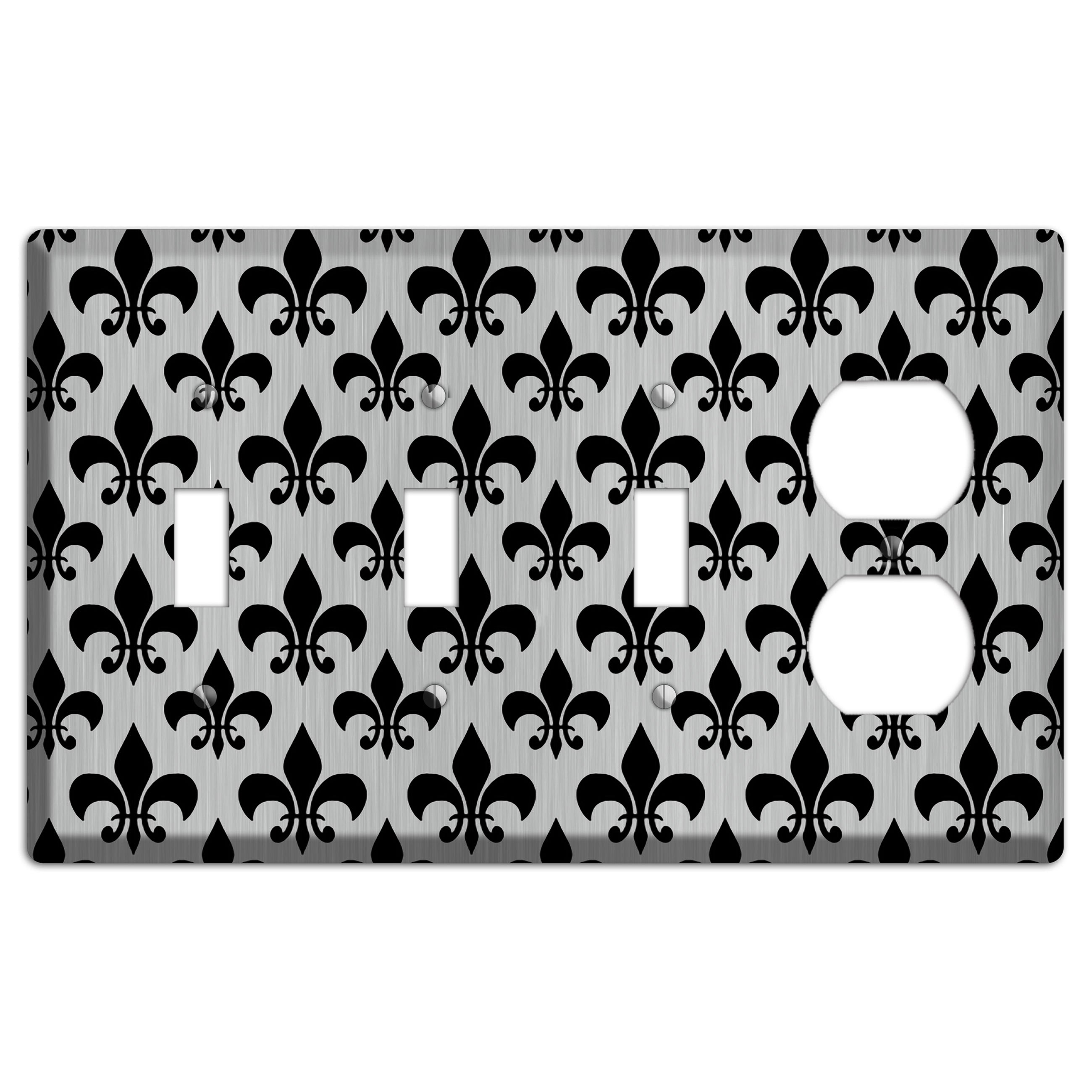 Fleur de Lis Stainless 3 Toggle / Duplex Wallplate