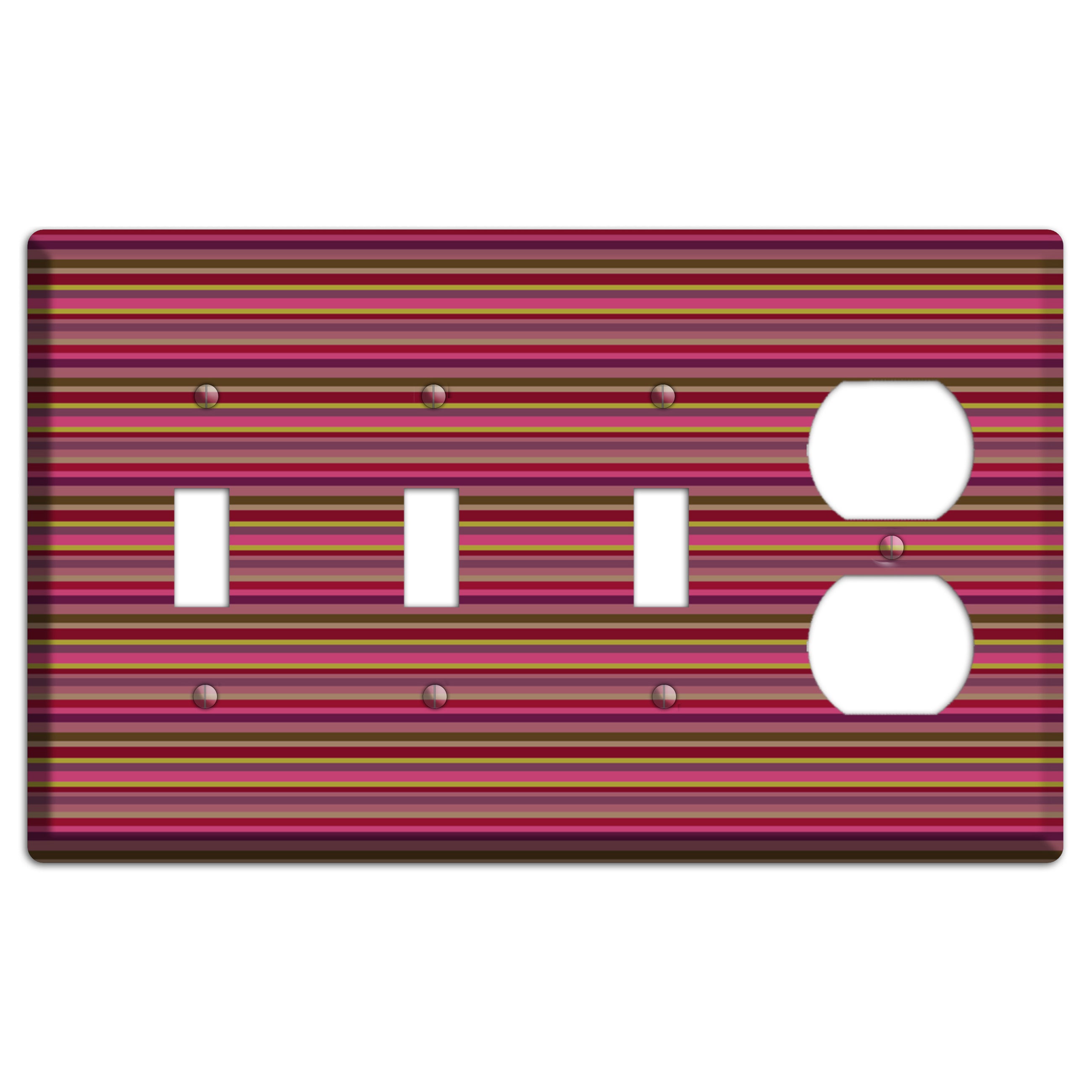 Fuschia Multi Horizontal Stripes 3 Toggle / Duplex Wallplate