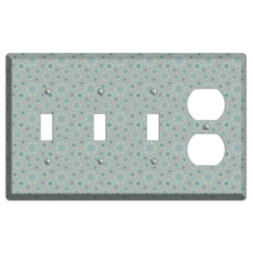 Grey with Tiny Aqua Retro Suzani 3 Toggle / Duplex Wallplate