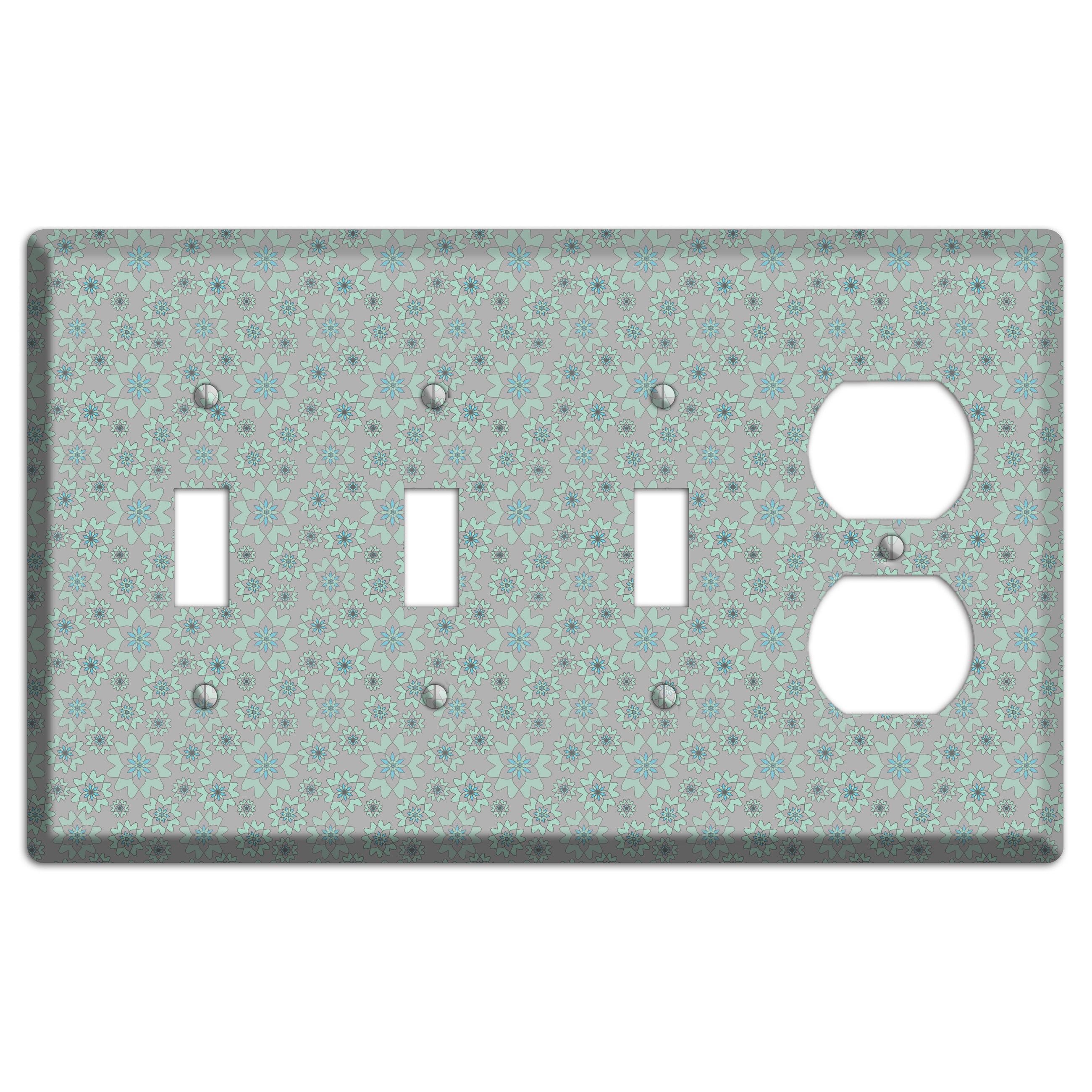 Grey with Tiny Aqua Retro Suzani 3 Toggle / Duplex Wallplate