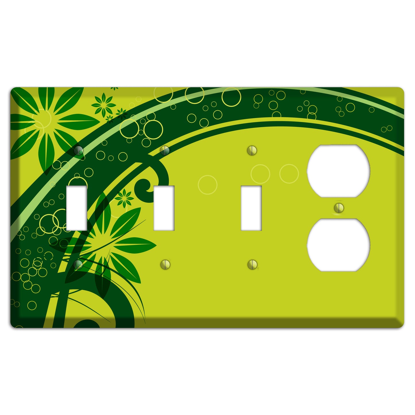 Green Retro Floral 3 Toggle / Duplex Wallplate