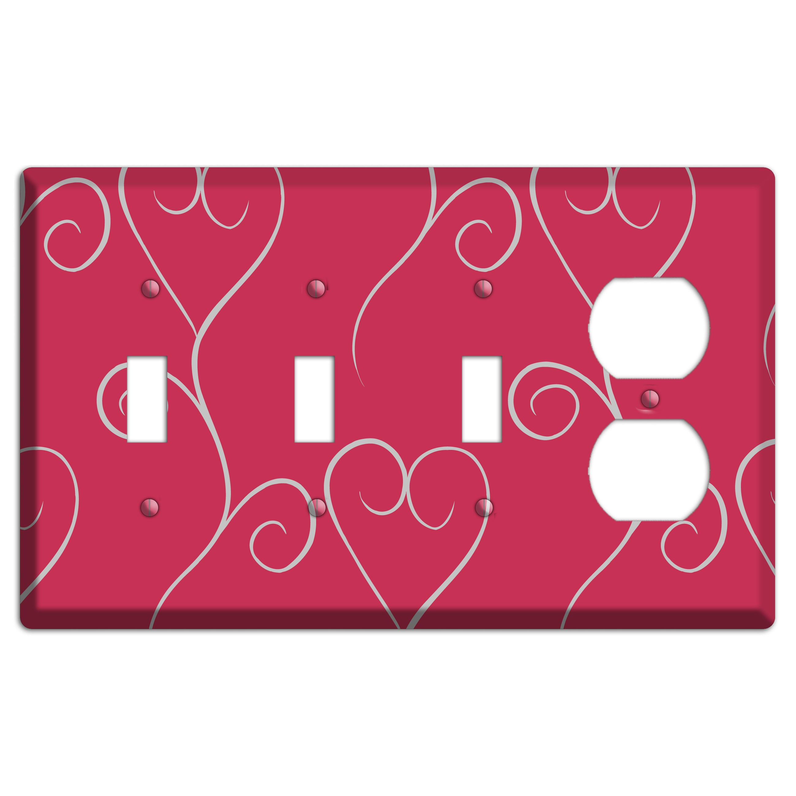 Fuschia Scroll Heart 3 Toggle / Duplex Wallplate