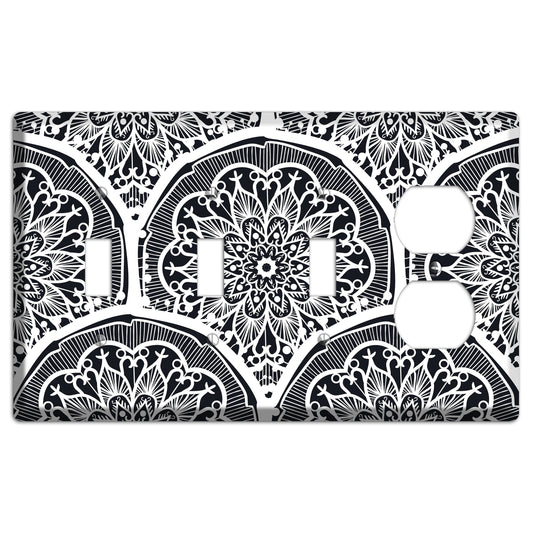 Mandala Black and White Style O Cover Plates 3 Toggle / Duplex Wallplate