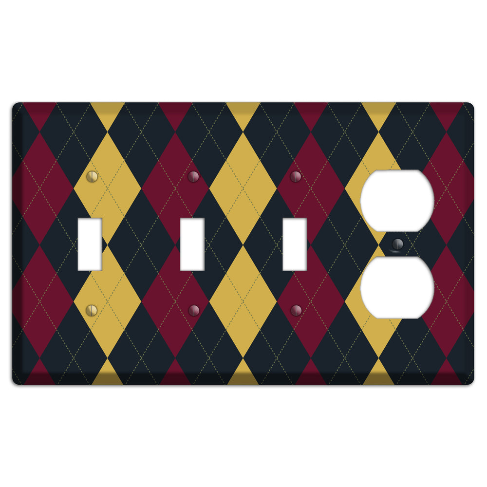 Deep Red and Yellow Argyle 3 Toggle / Duplex Wallplate