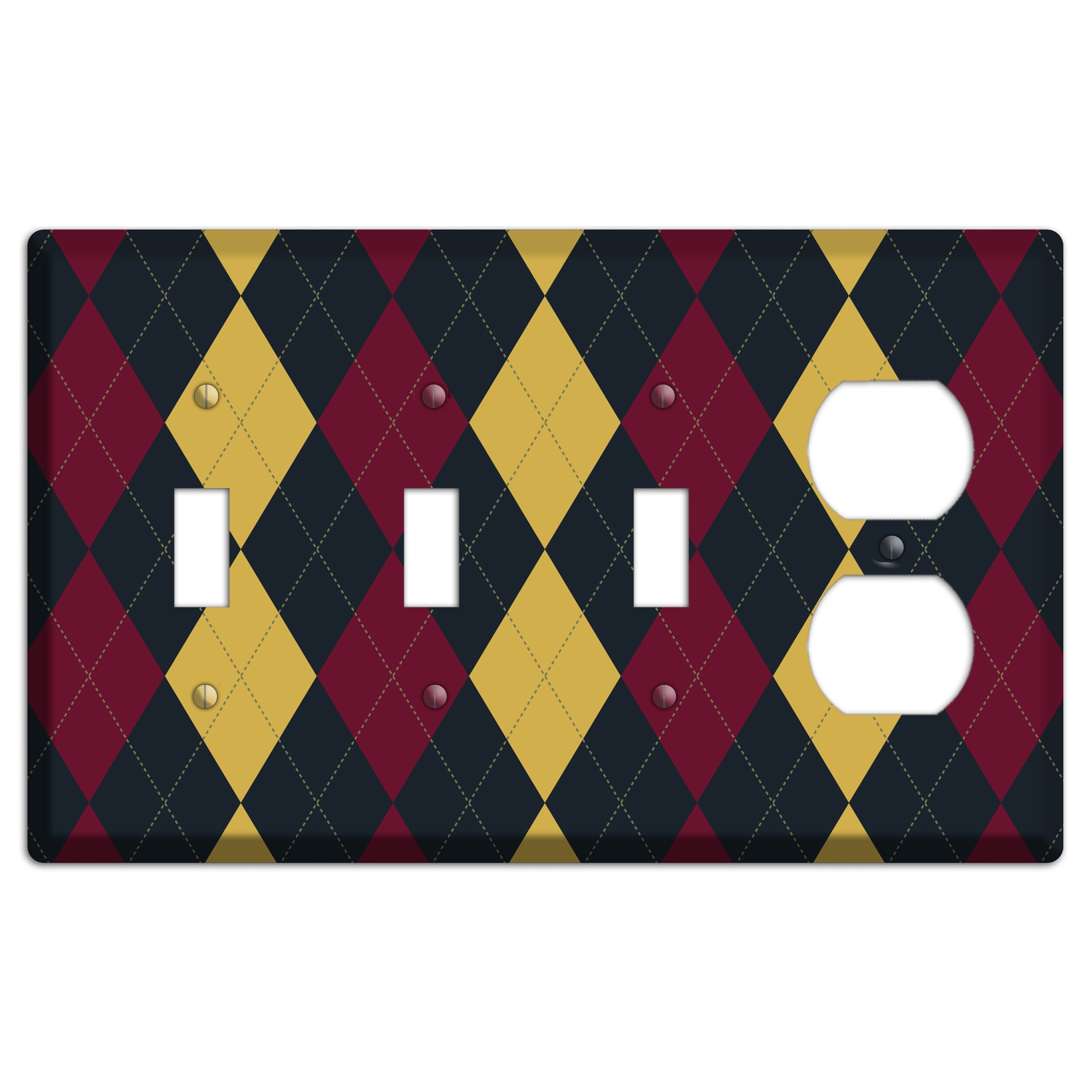 Deep Red and Yellow Argyle 3 Toggle / Duplex Wallplate