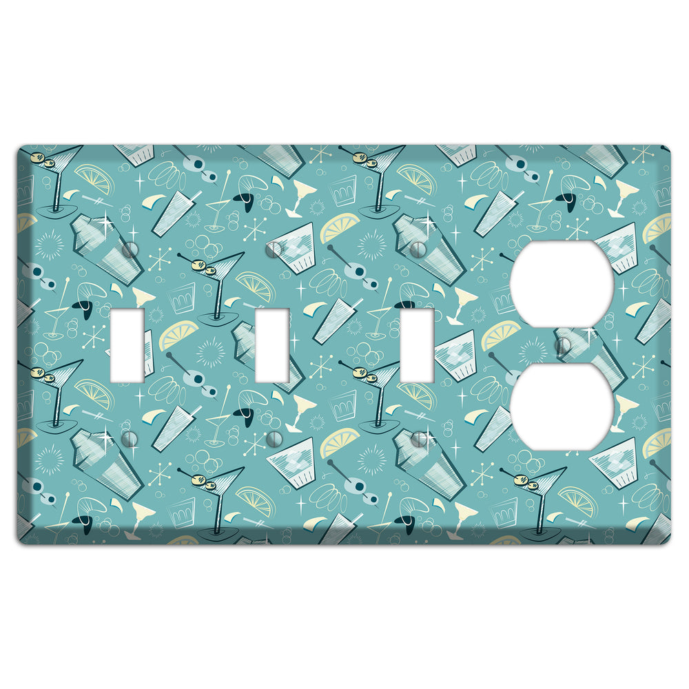 Retro Cocktails Teal 3 Toggle / Duplex Wallplate