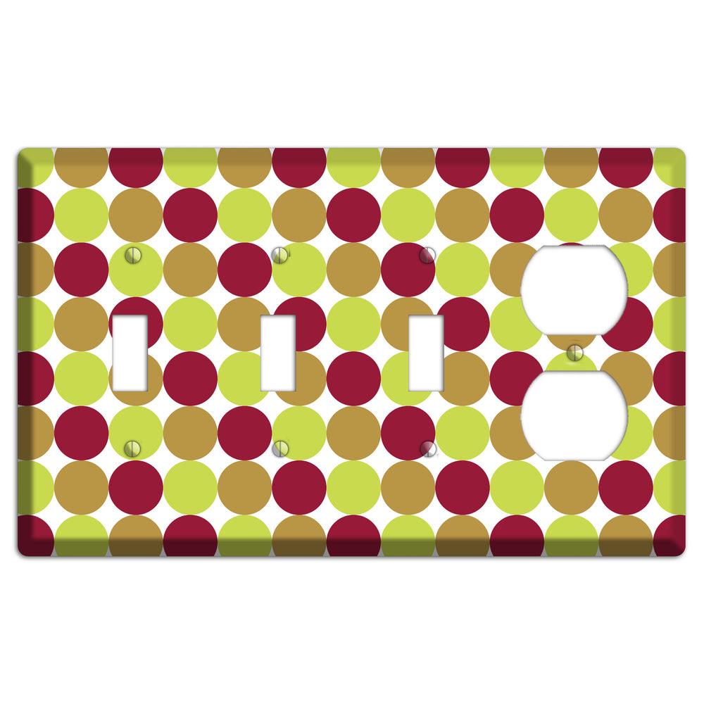 Lime Brown Maroon Tiled Dots 3 Toggle / Duplex Wallplate