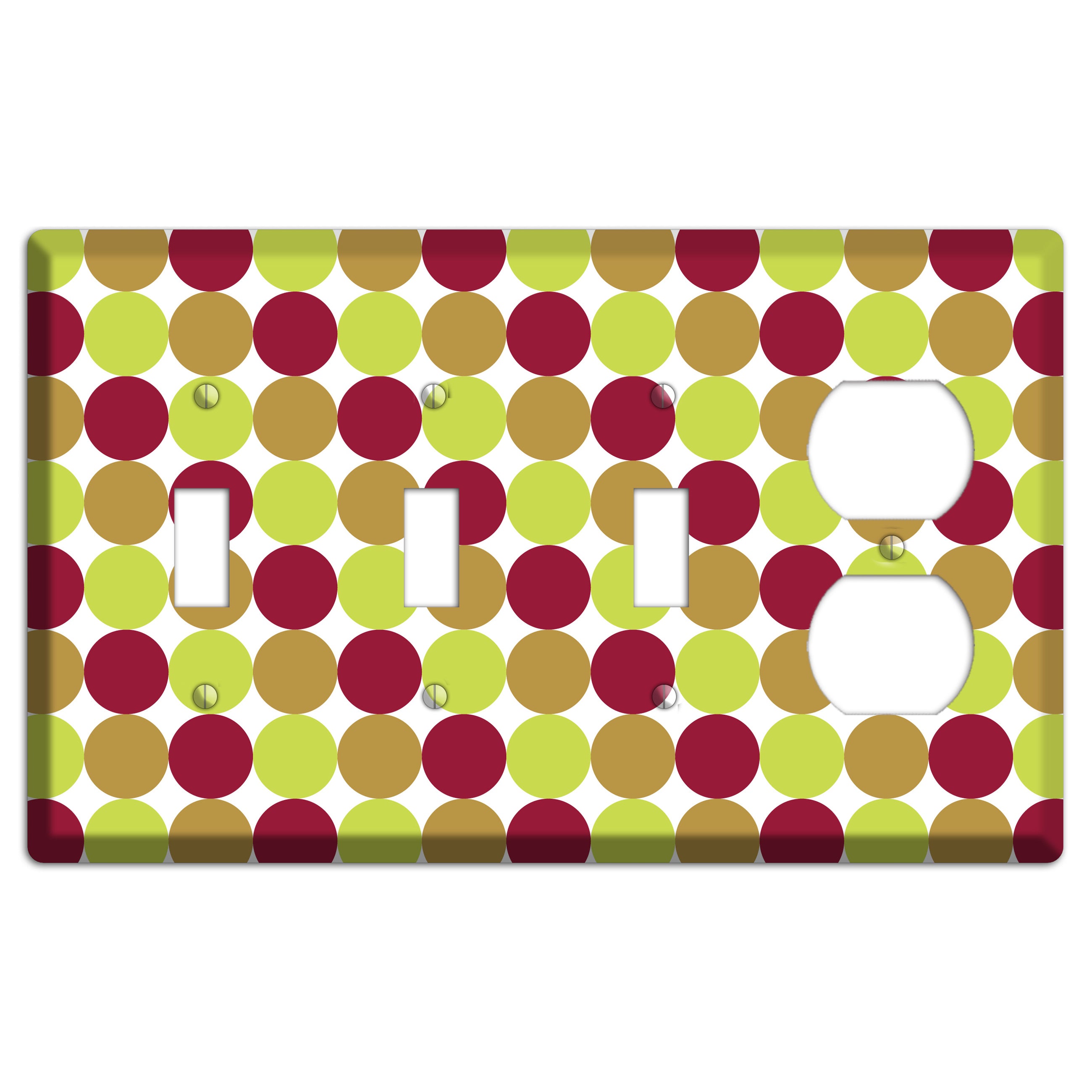 Lime Brown Maroon Tiled Dots 3 Toggle / Duplex Wallplate
