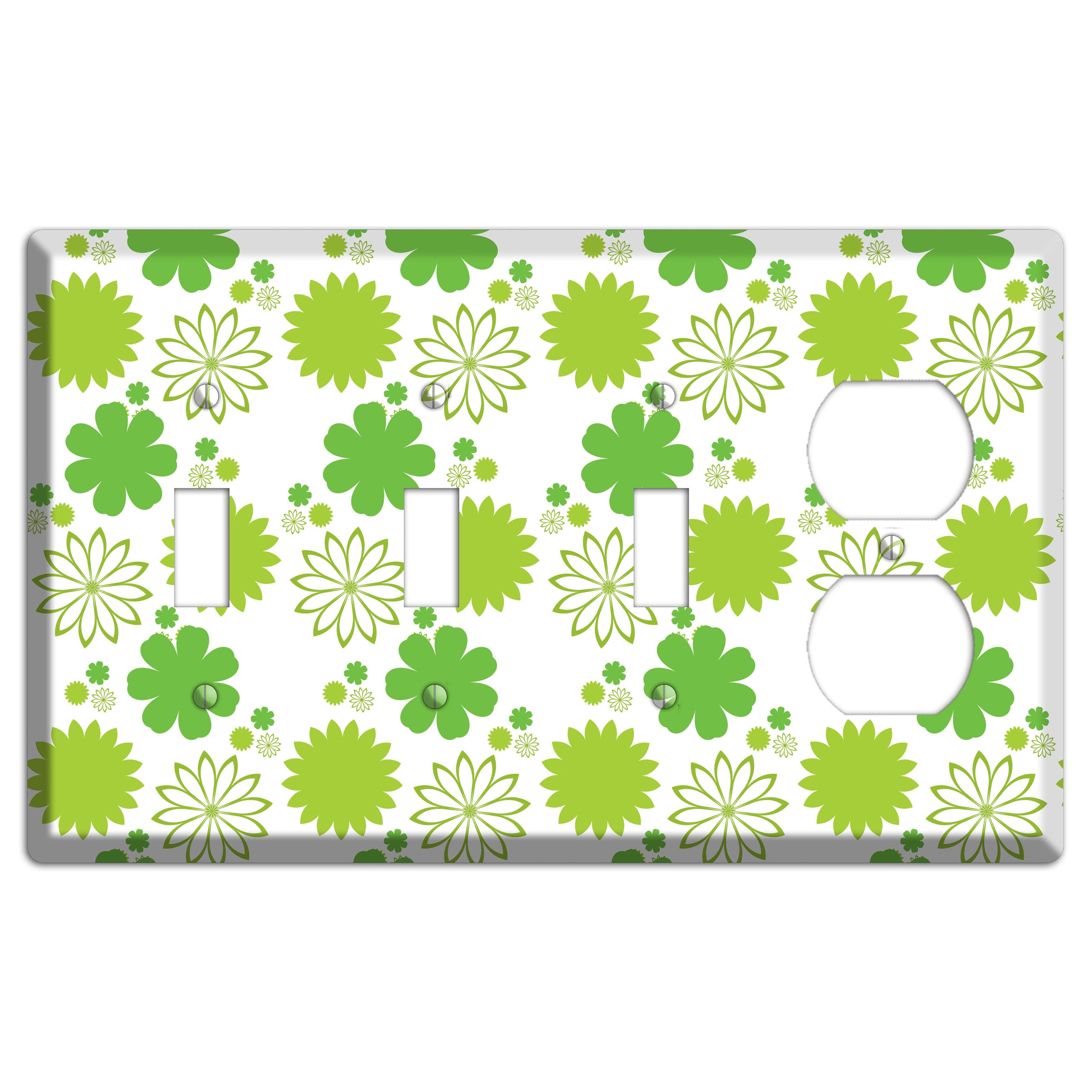 White with Multi Green Floral Contour 3 Toggle / Duplex Wallplate