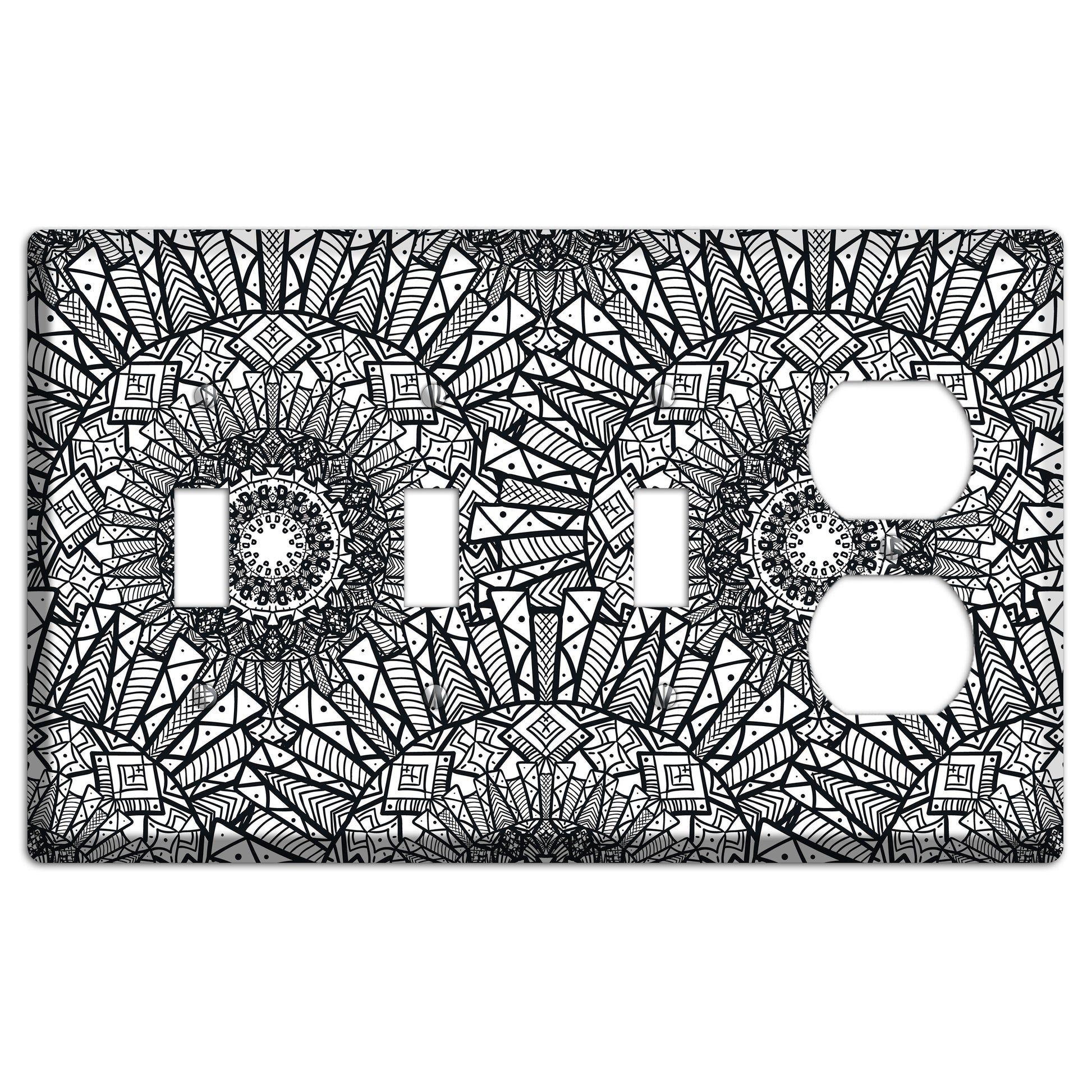 Mandala Black and White Style X Cover Plates 3 Toggle / Duplex Wallplate