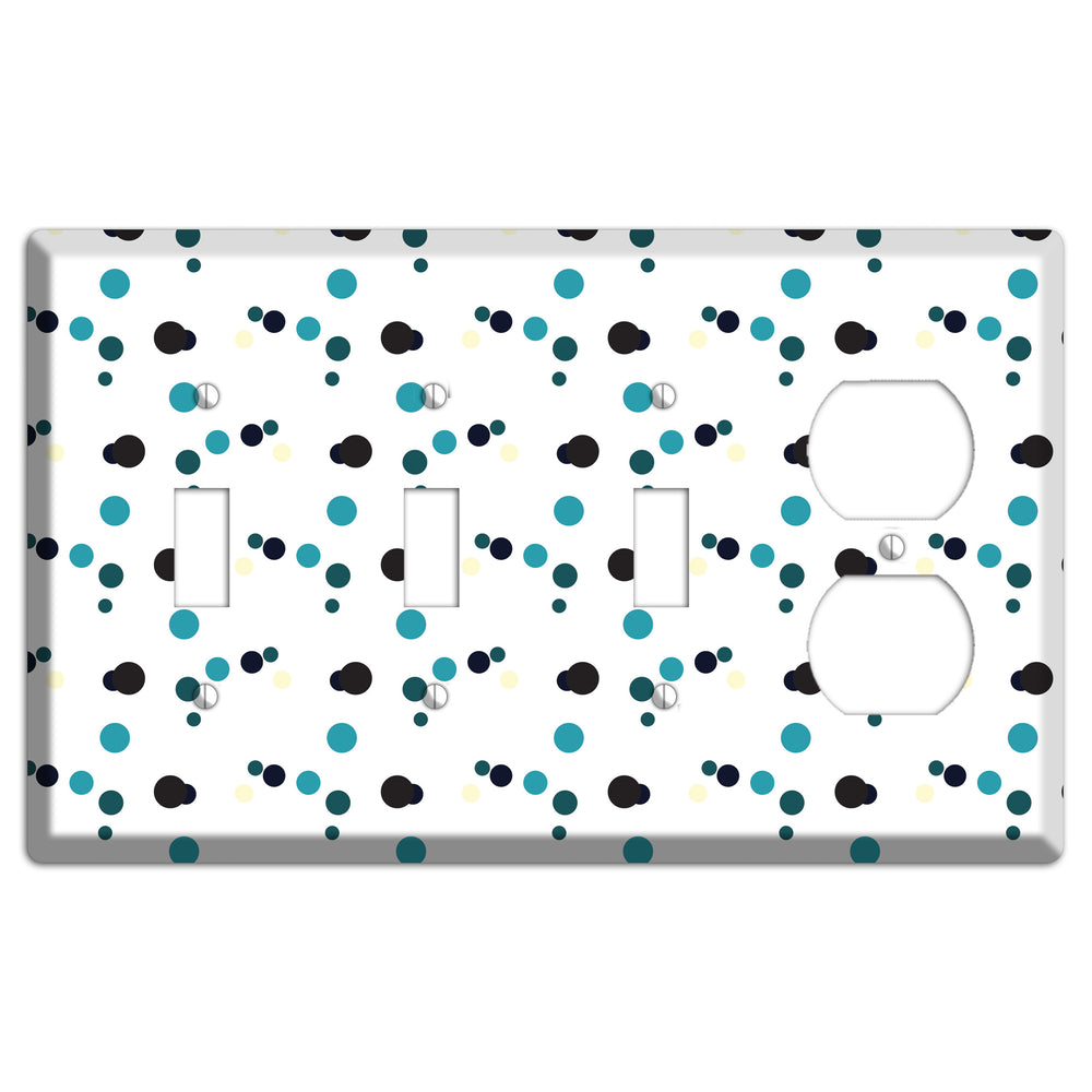 White with Teal and Black Multi Dots 3 Toggle / Duplex Wallplate