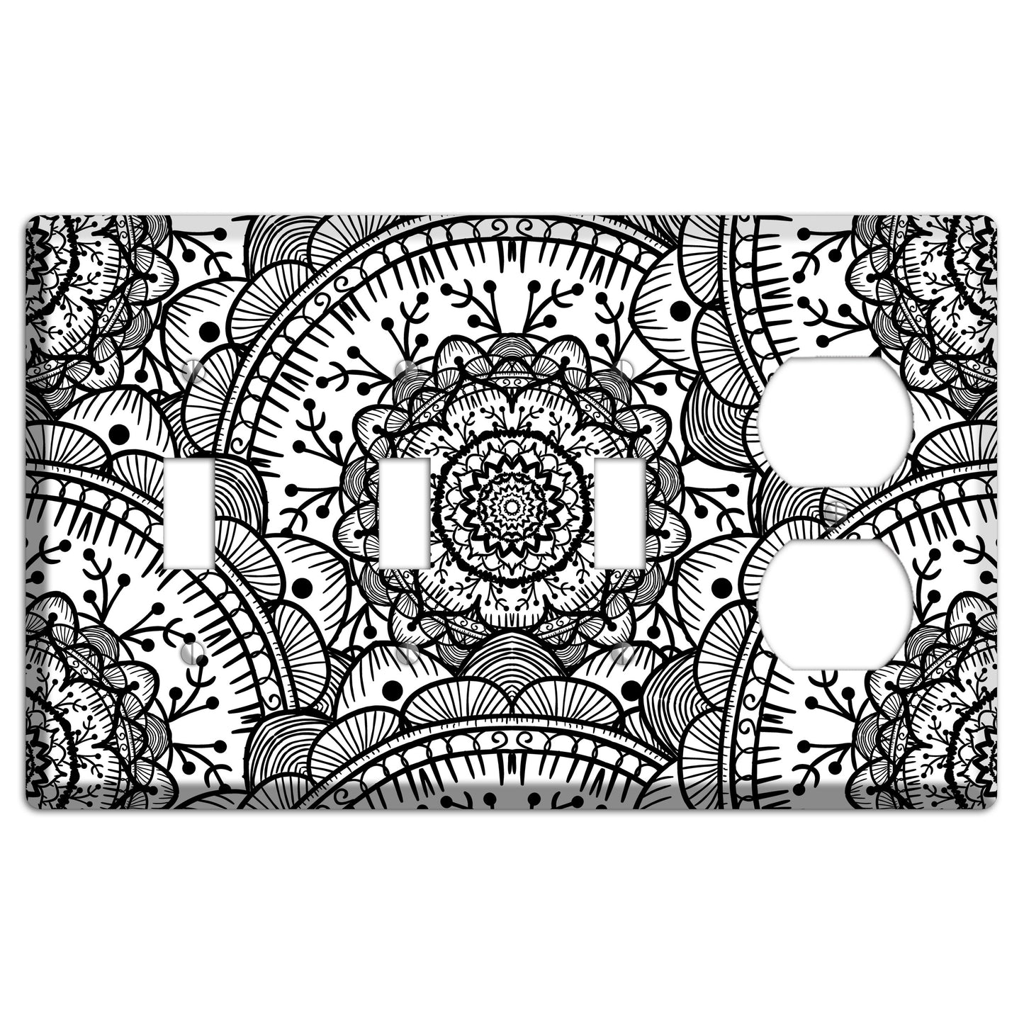 Mandala Black and White Style Q Cover Plates 3 Toggle / Duplex Wallplate