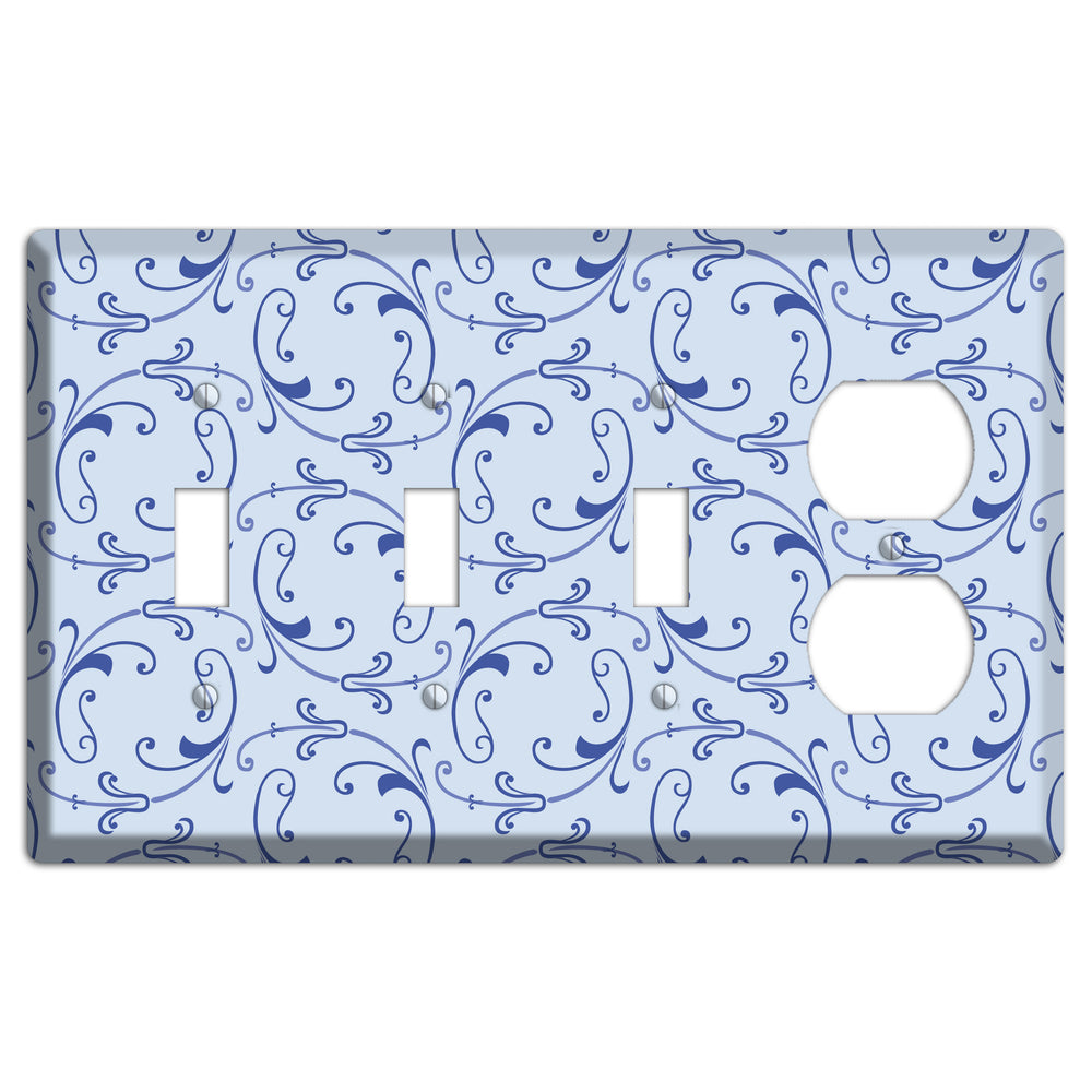 Light Blue Victorian Sprig 3 Toggle / Duplex Wallplate