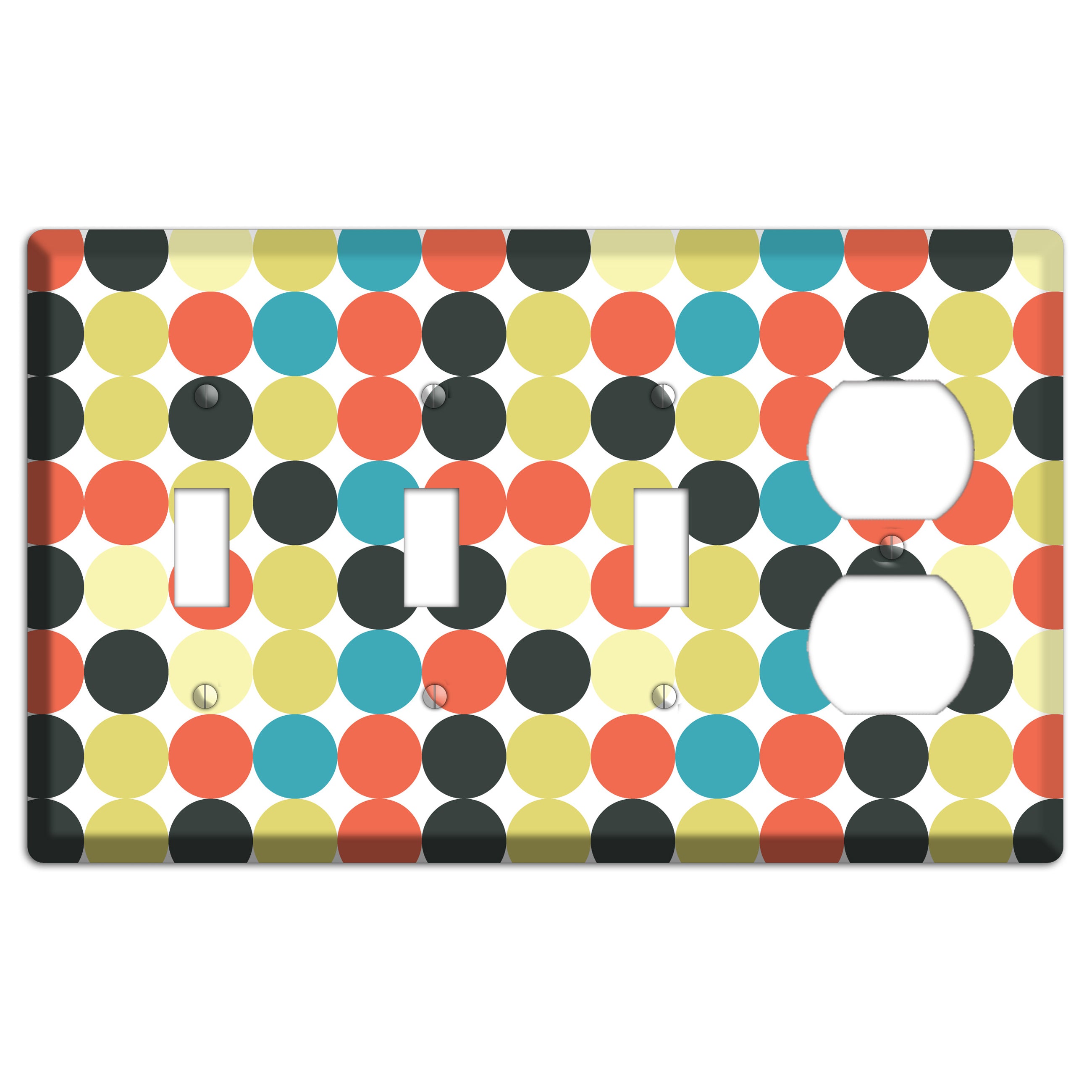 Coral Black Yellow Olive Blue Aqua Tiled Dots 3 Toggle / Duplex Wallplate
