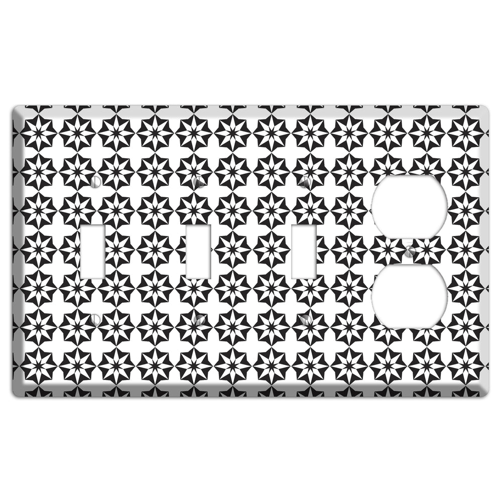 White with Black Foulard 3 Toggle / Duplex Wallplate