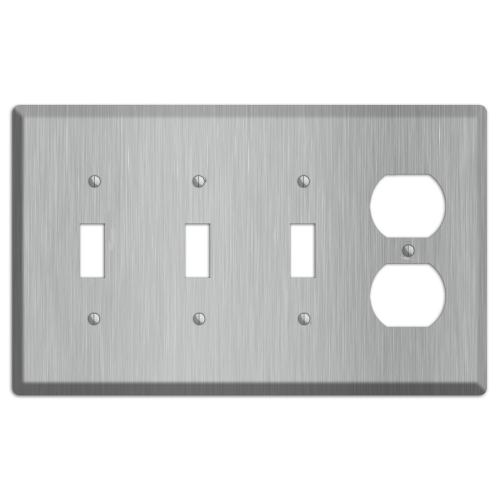Brushed Stainless Steel 3 Toggle / Duplex Wallplate
