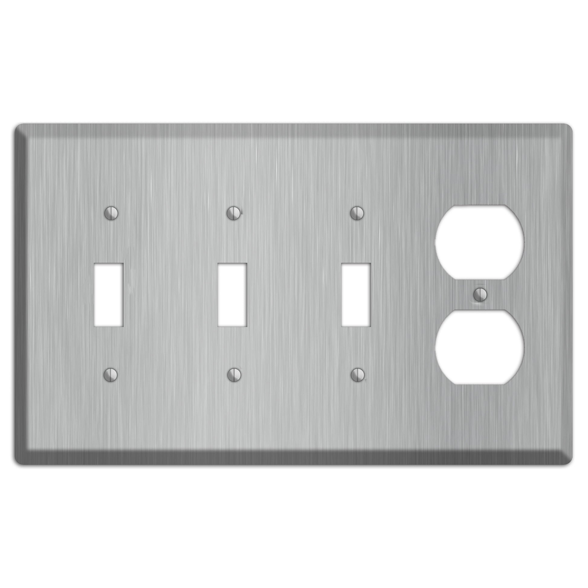 Brushed Stainless Steel 3 Toggle / Duplex Wallplate