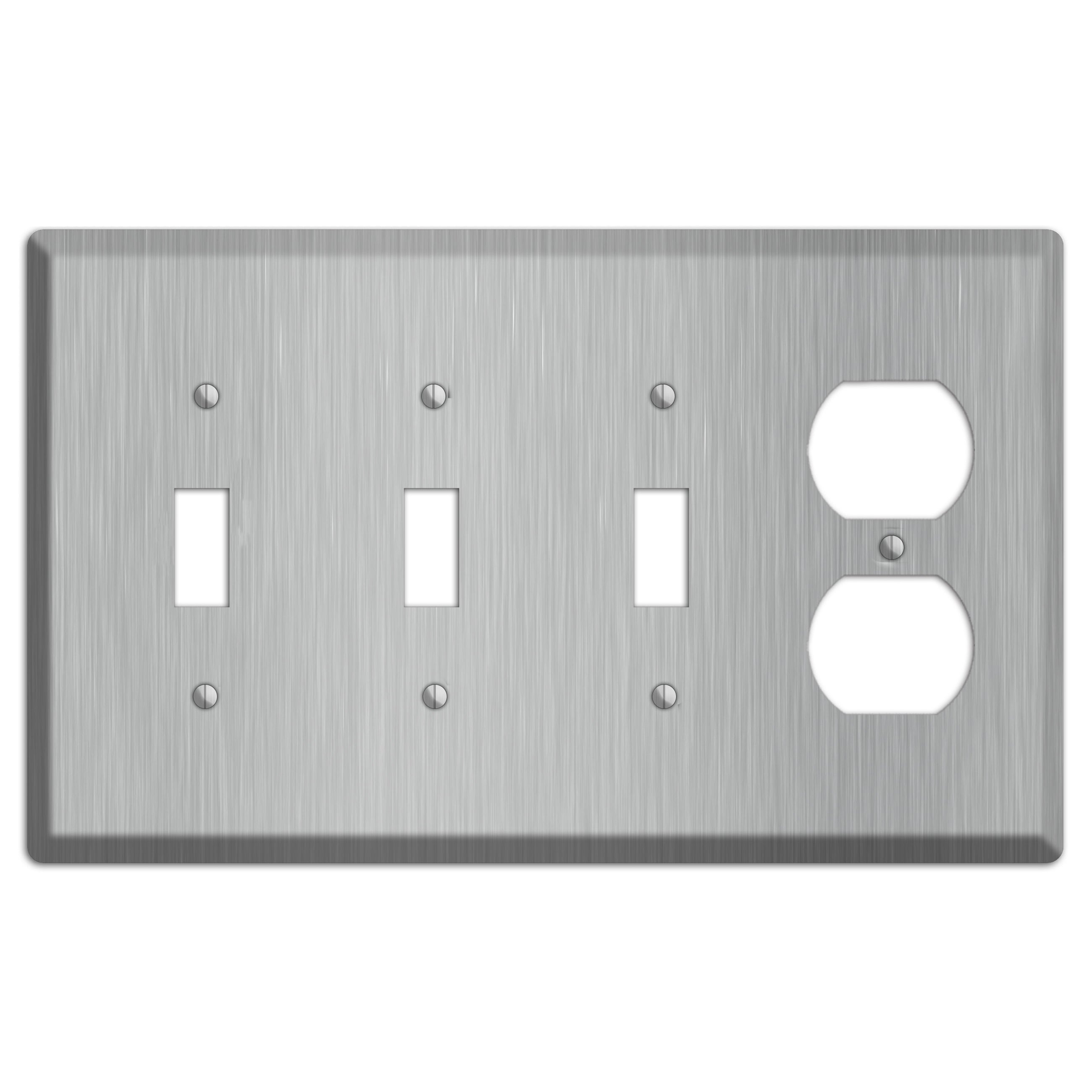 Brushed Stainless Steel 3 Toggle / Duplex Wallplate