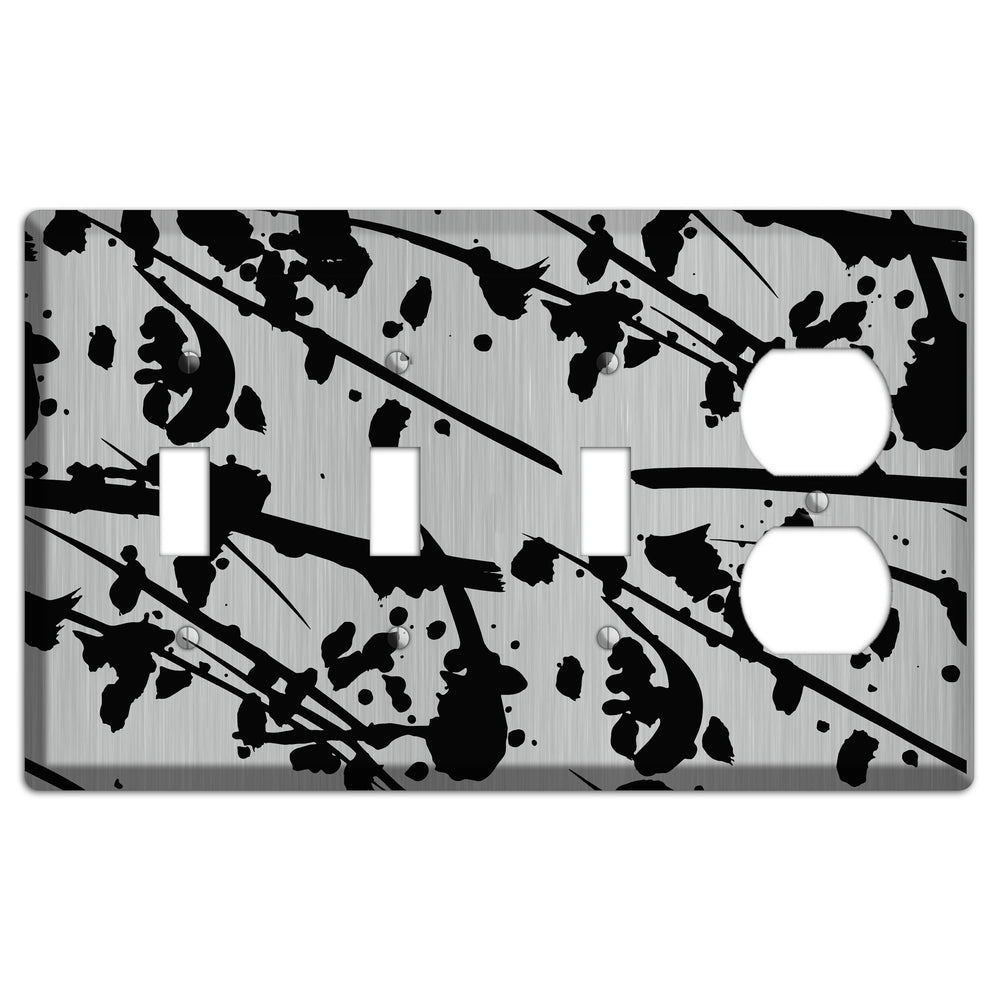 Ink Splash 6 Stainless Steel 3 Toggle / Duplex Wallplate