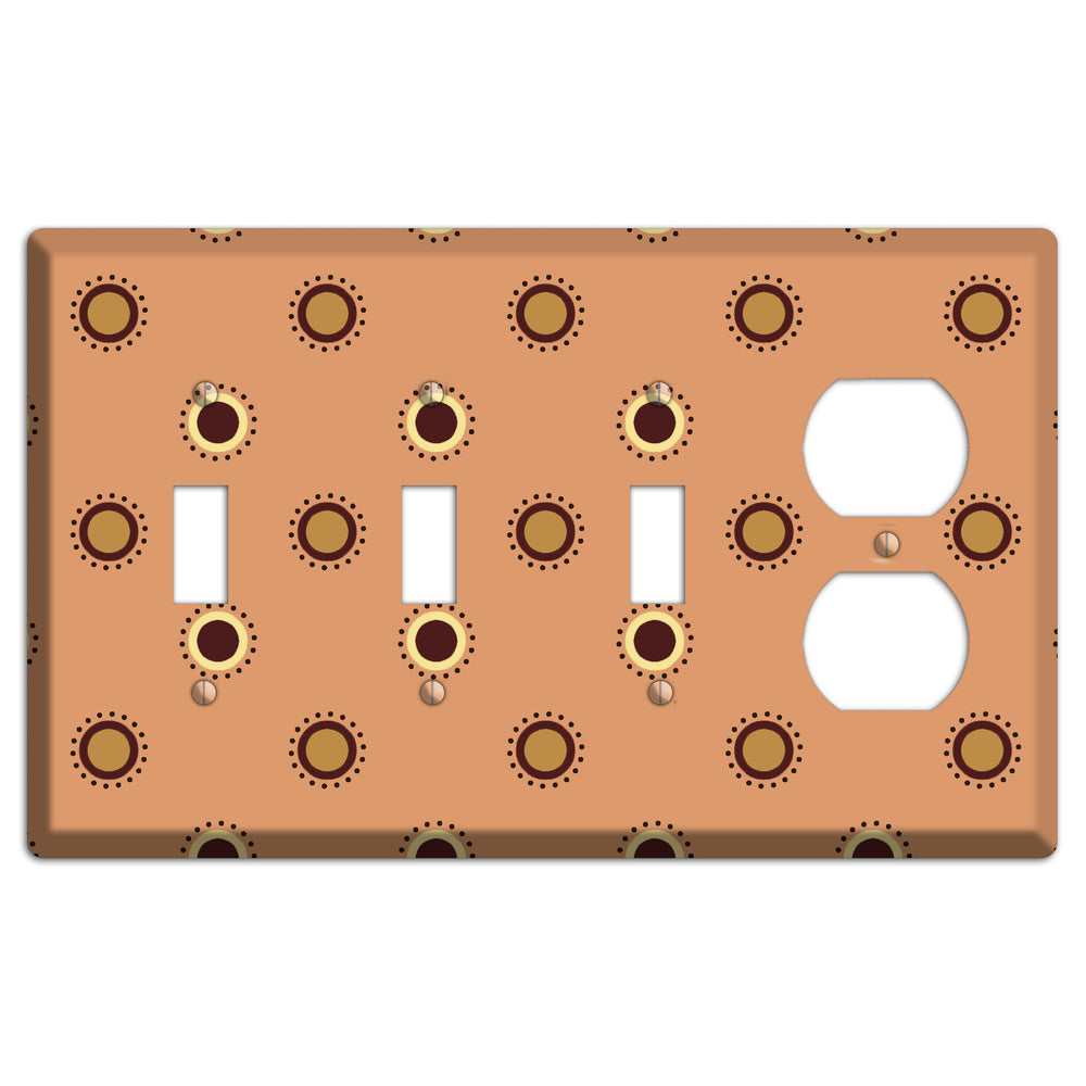 Coral with Multi Brown Suzani Dots 3 Toggle / Duplex Wallplate