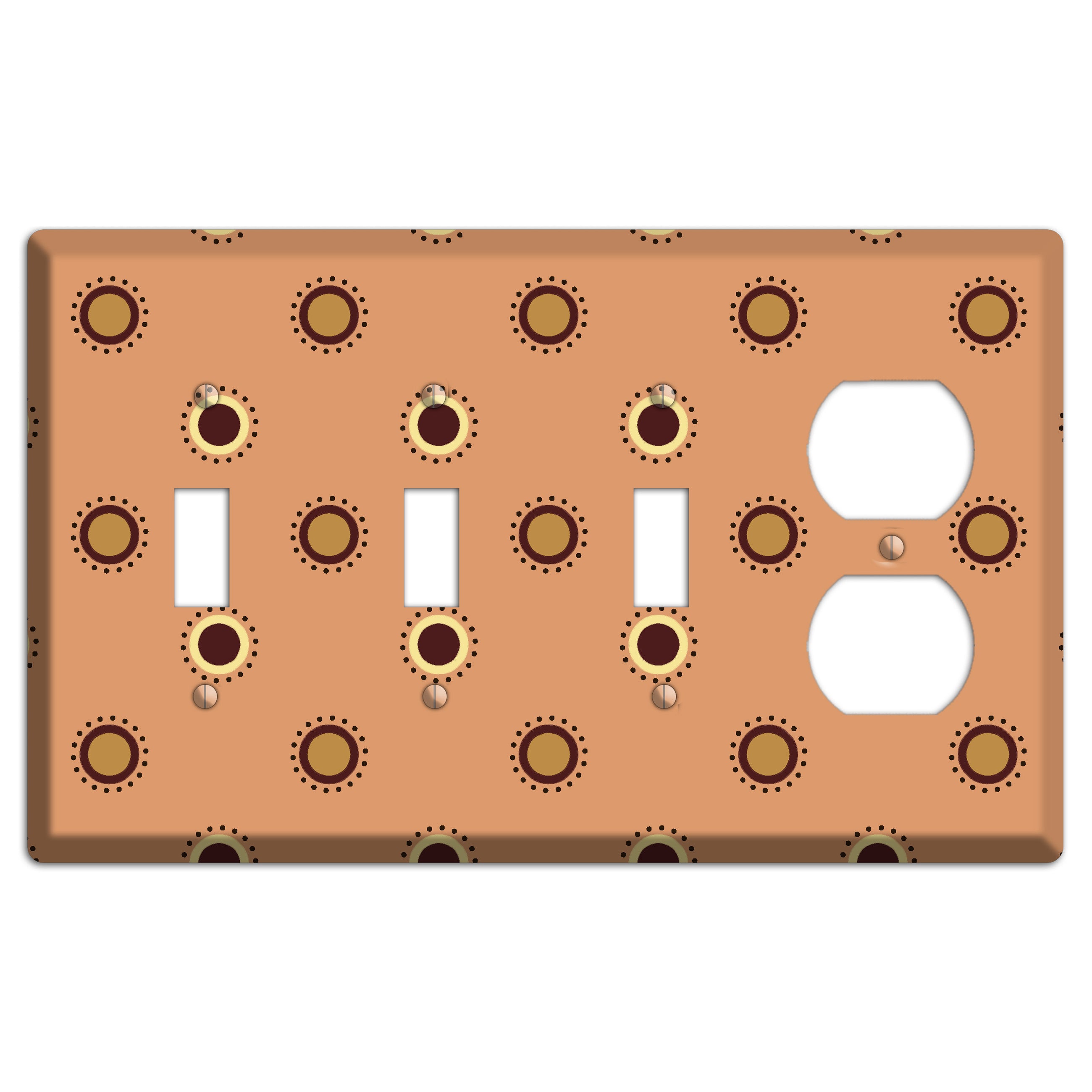 Coral with Multi Brown Suzani Dots 3 Toggle / Duplex Wallplate