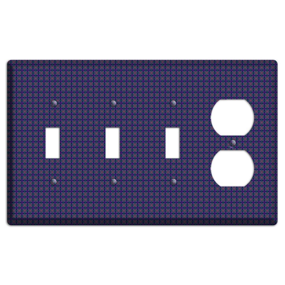 Navy and Purple Tiled Floral Foulard 3 Toggle / Duplex Wallplate