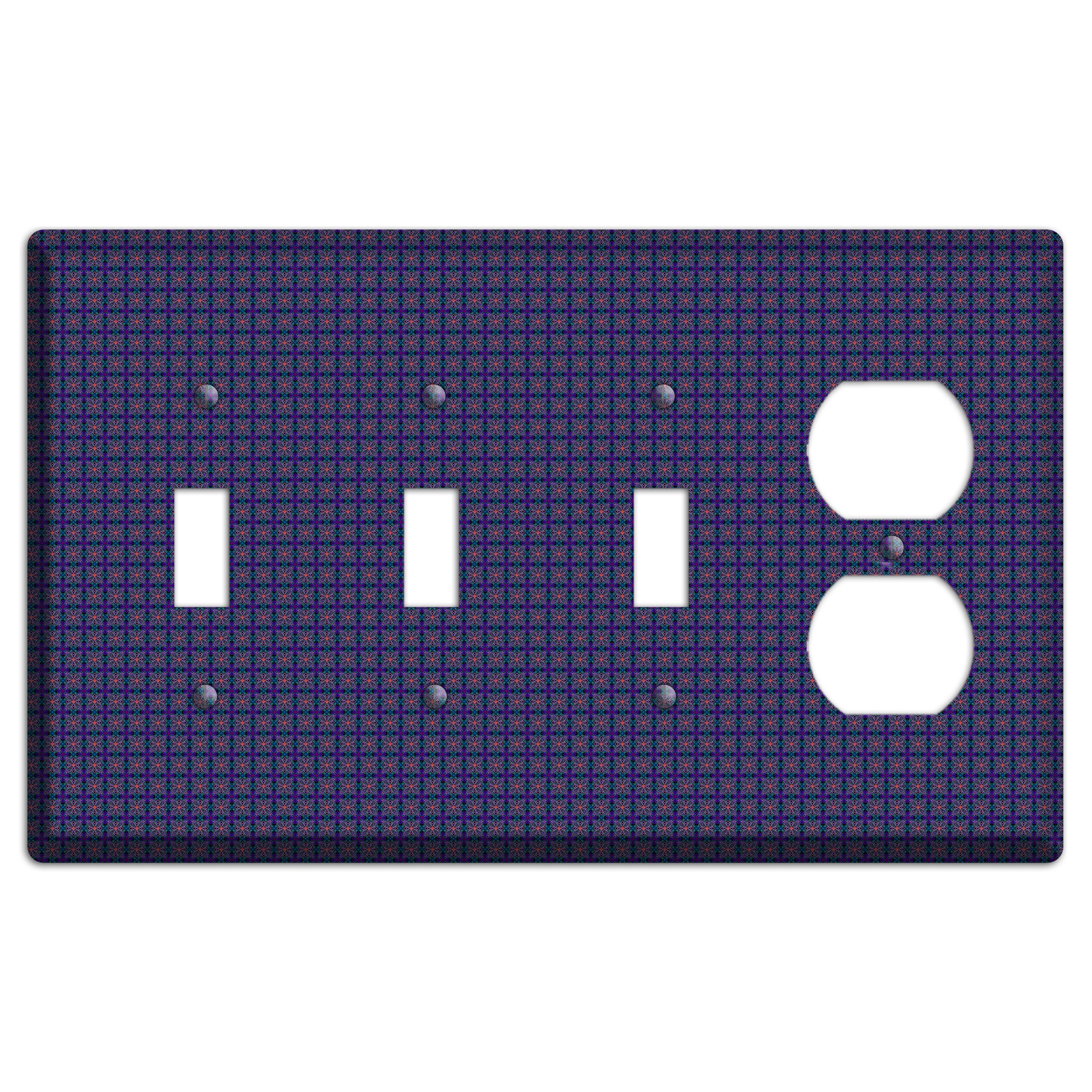 Navy and Purple Tiled Floral Foulard 3 Toggle / Duplex Wallplate