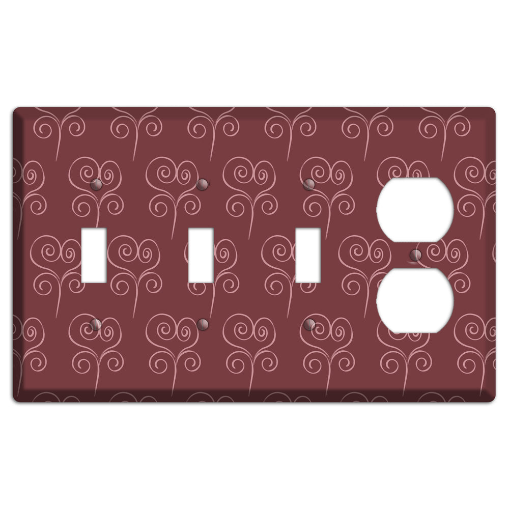 Maroon Scroll Heart 3 Toggle / Duplex Wallplate