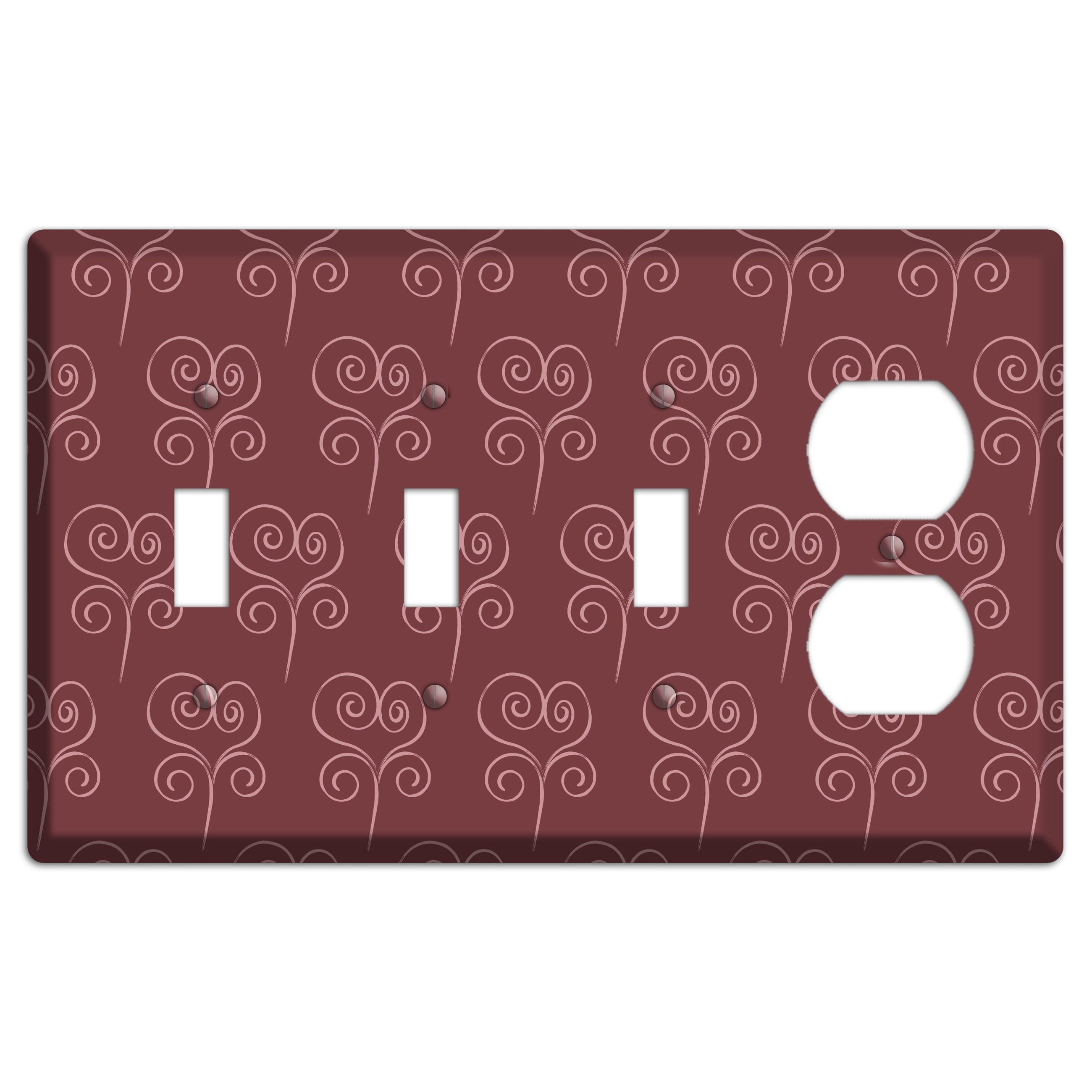 Maroon Scroll Heart 3 Toggle / Duplex Wallplate