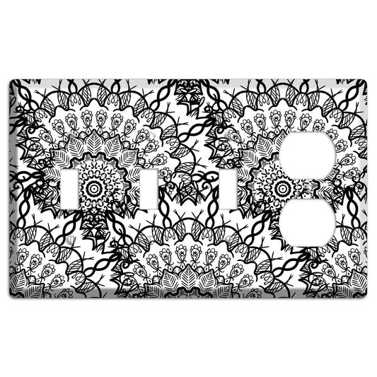 Mandala Black and White Style P Cover Plates 3 Toggle / Duplex Wallplate