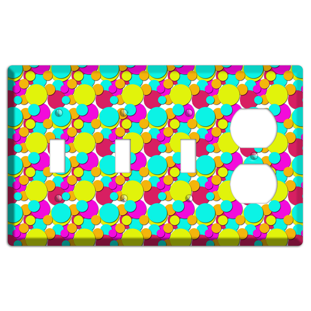 Aqua Fuschia Yellow Red Orange Bubble Dots 3 Toggle / Duplex Wallplate