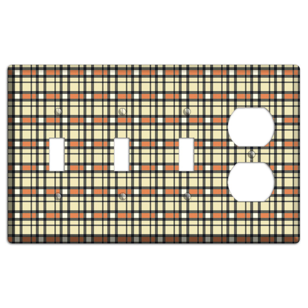 Beige and Brown Plaid 3 Toggle / Duplex Wallplate