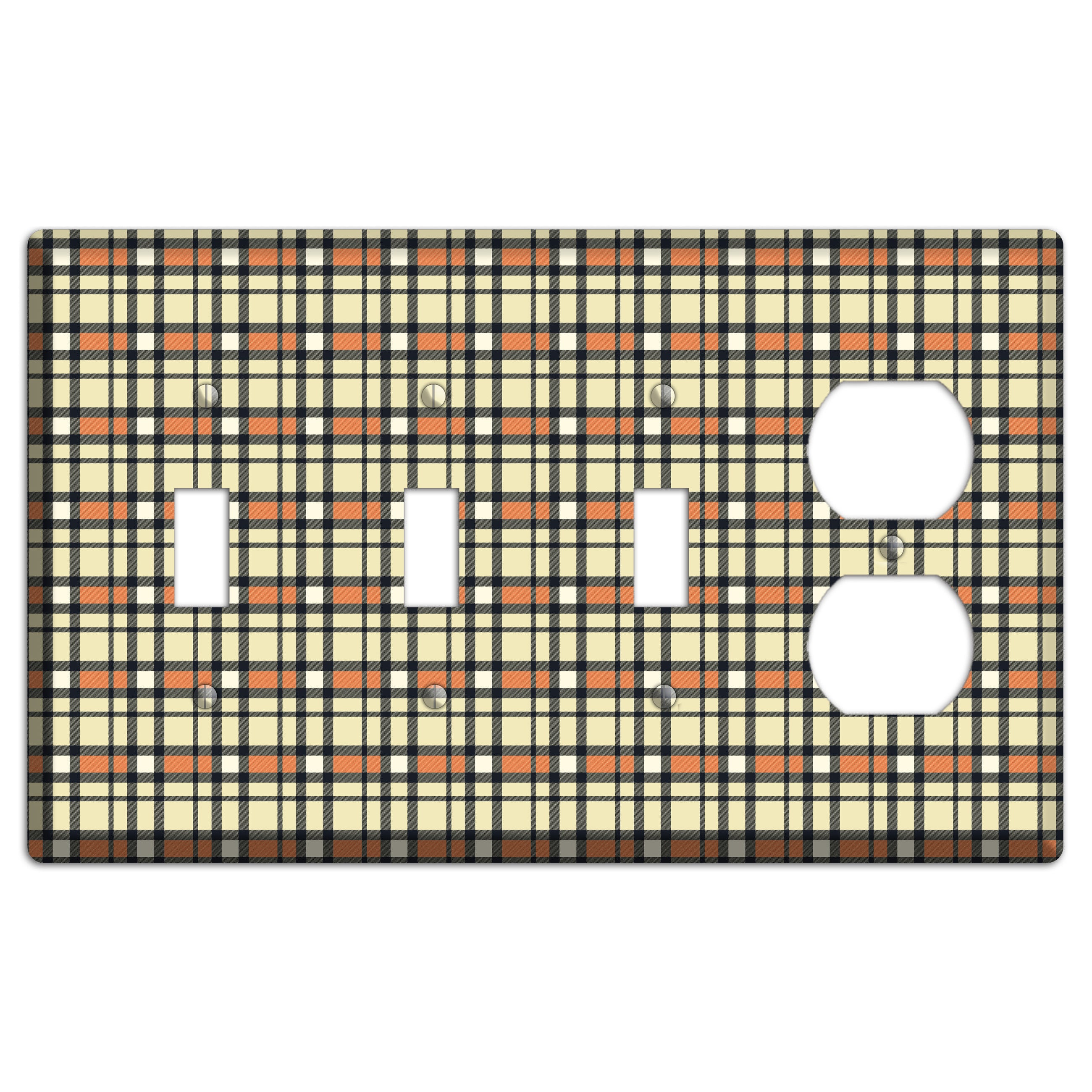 Beige and Brown Plaid 3 Toggle / Duplex Wallplate