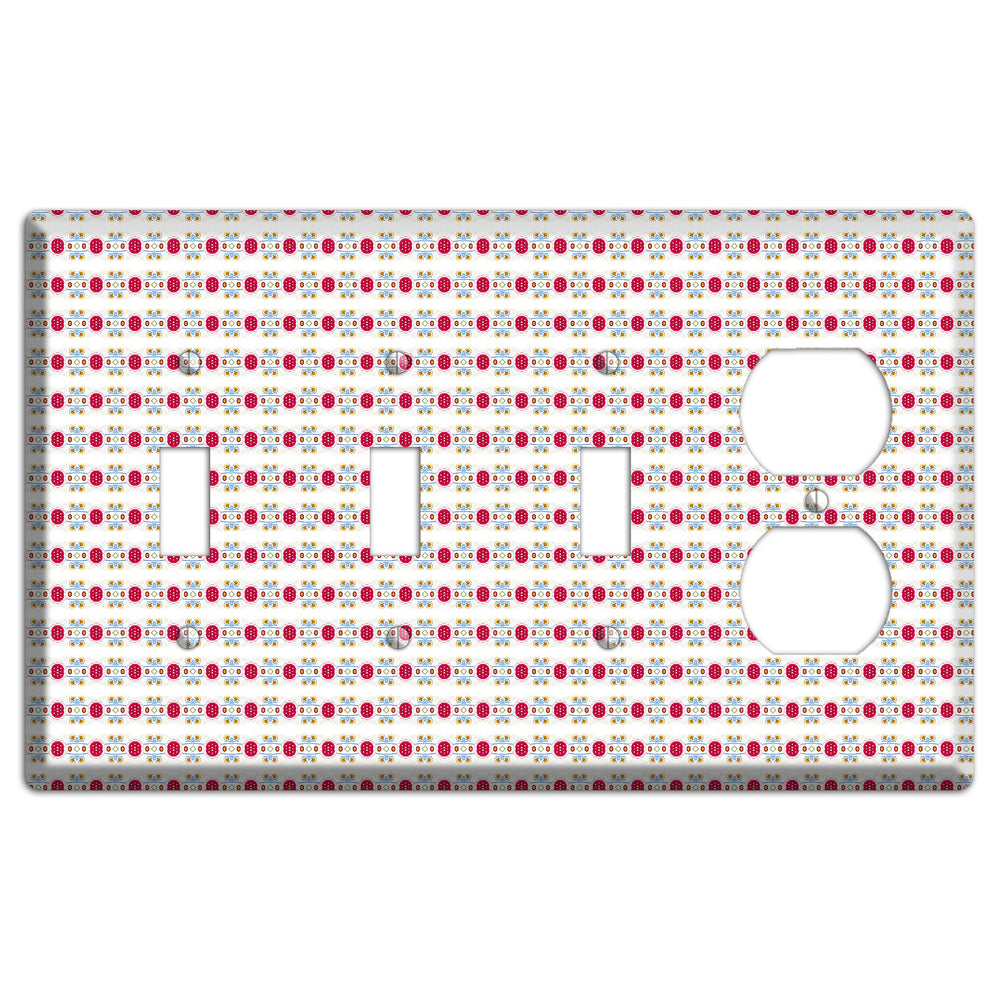Off White with Red Blue Olive Tapestry 3 Toggle / Duplex Wallplate