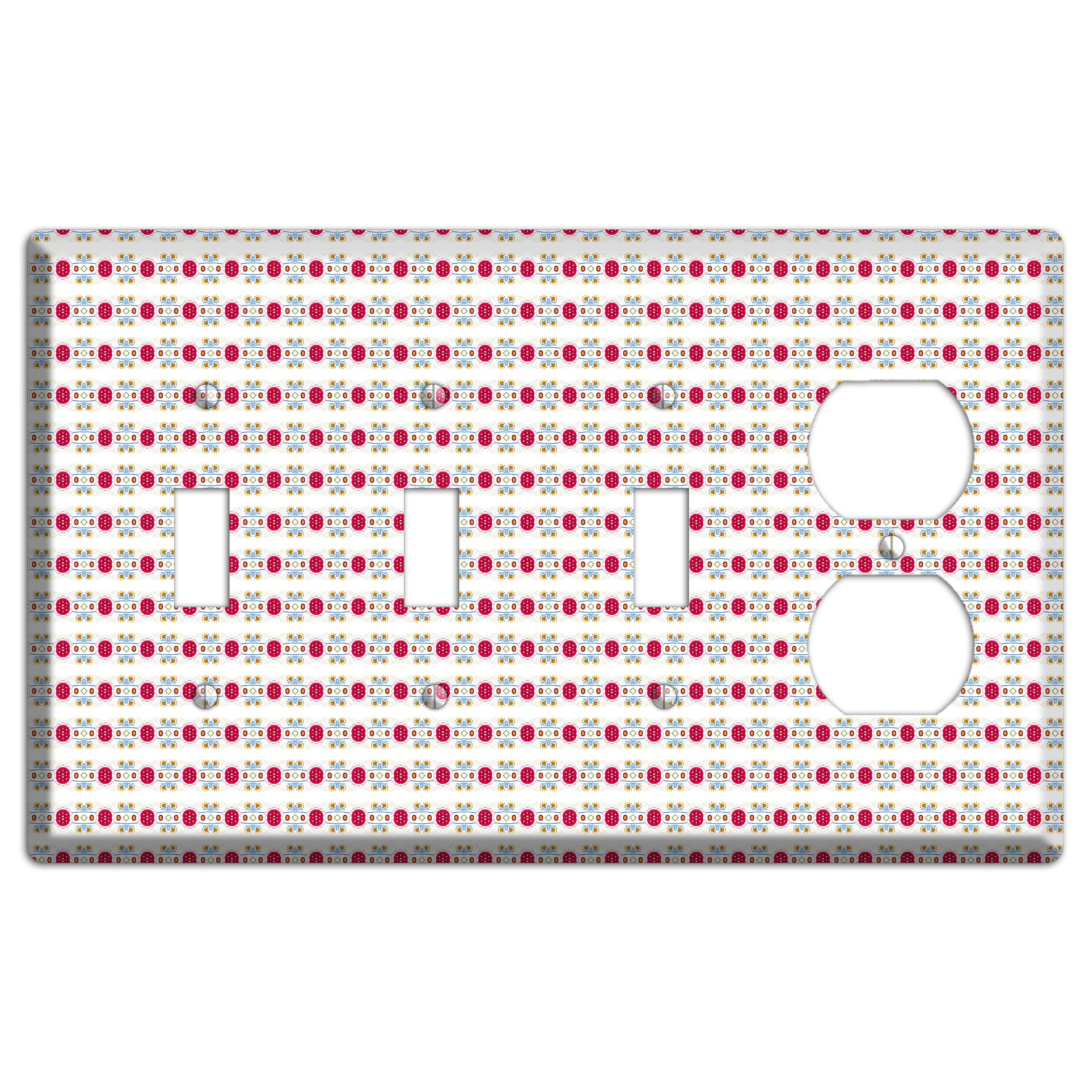 Off White with Red Blue Olive Tapestry 3 Toggle / Duplex Wallplate