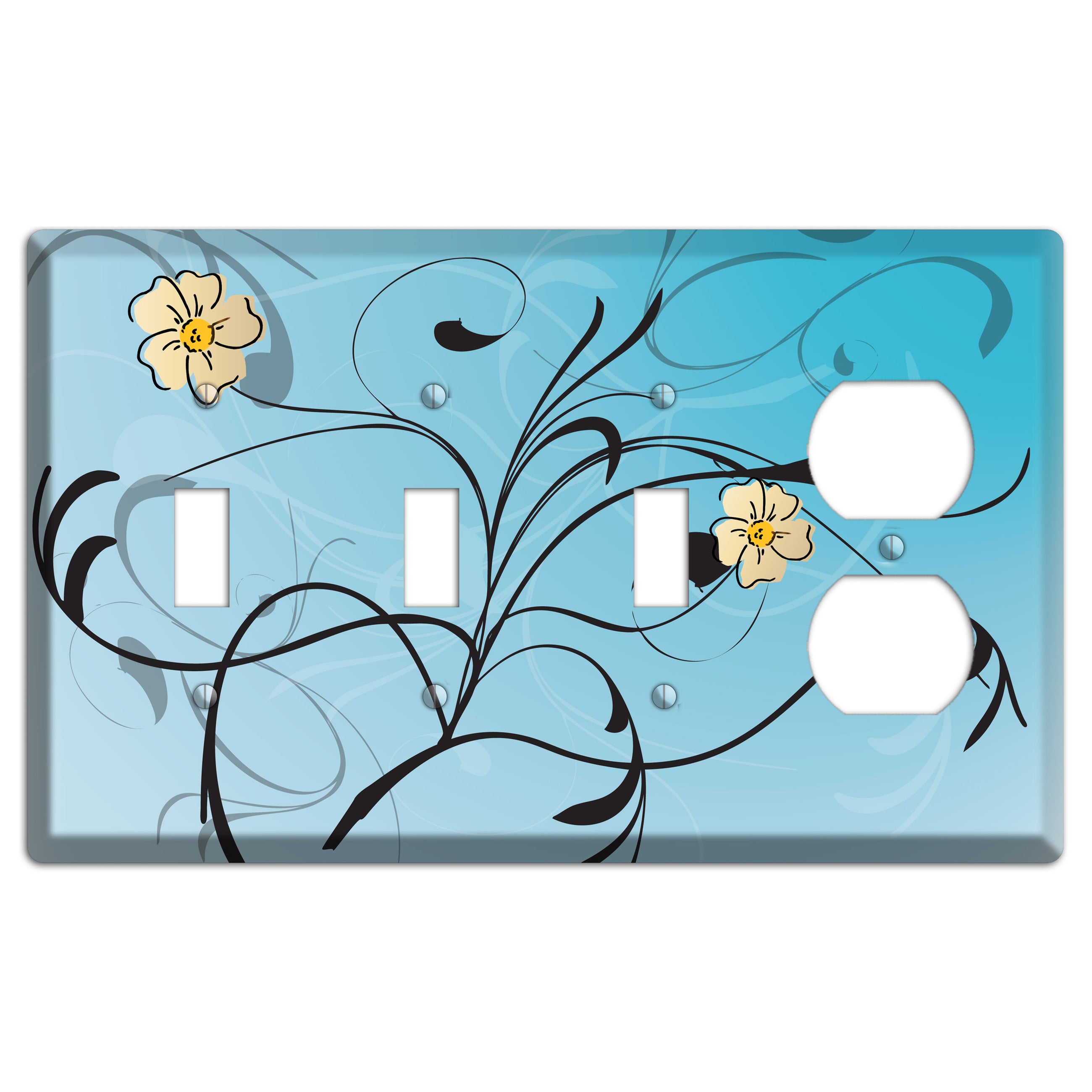 Blue Flower with Swirl 3 Toggle / Duplex Wallplate