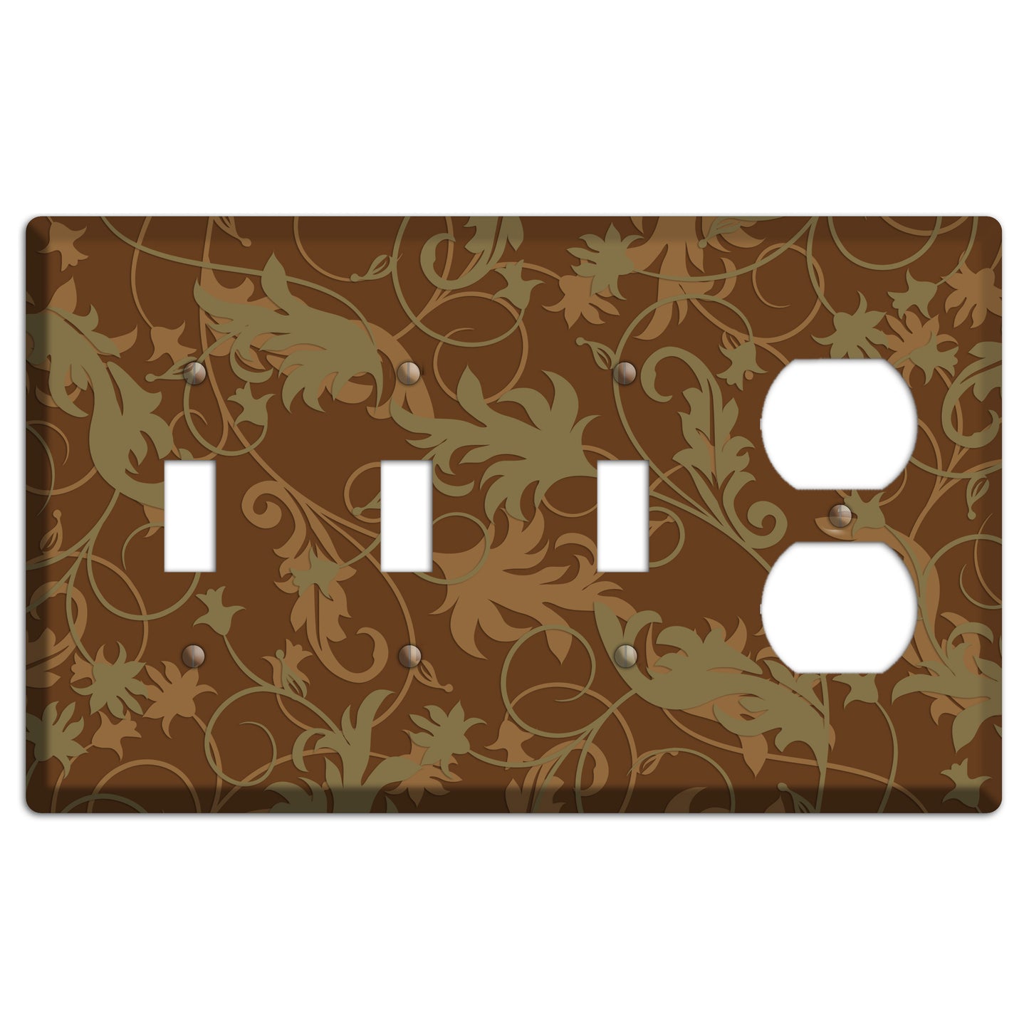 Brown and Olive Victorian Sprig 3 Toggle / Duplex Wallplate