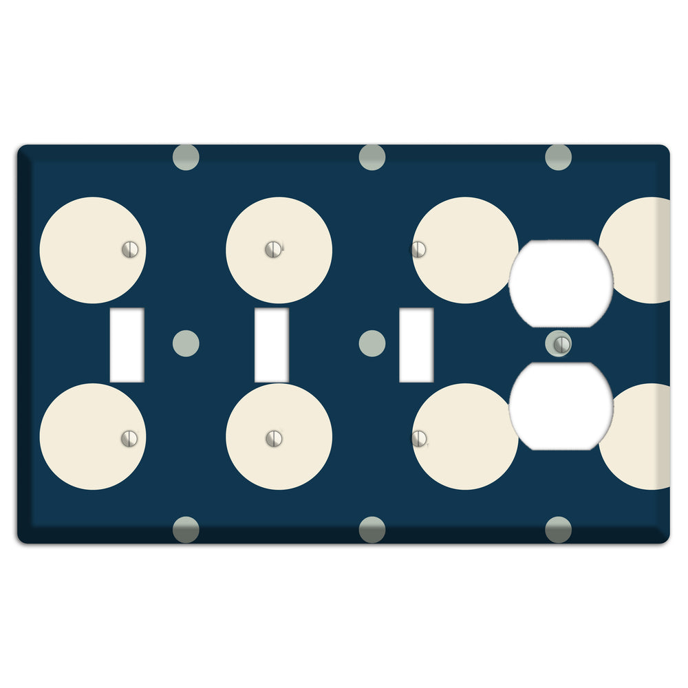 Navy with Off White and Blue Multi Medium Polka Dots 3 Toggle / Duplex Wallplate