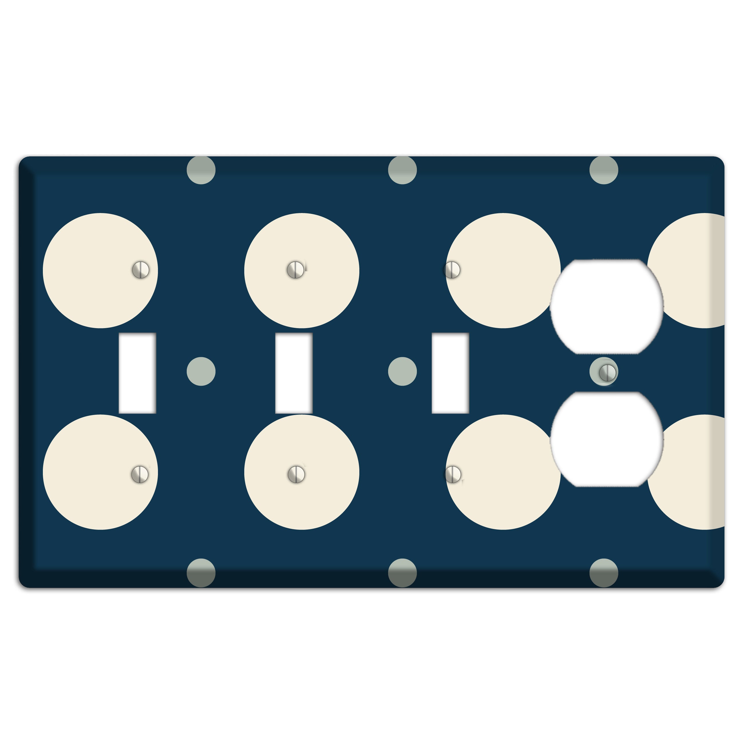 Navy with Off White and Blue Multi Medium Polka Dots 3 Toggle / Duplex Wallplate