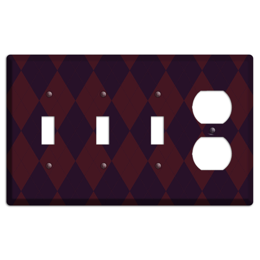 Burgundy Argyle 3 Toggle / Duplex Wallplate