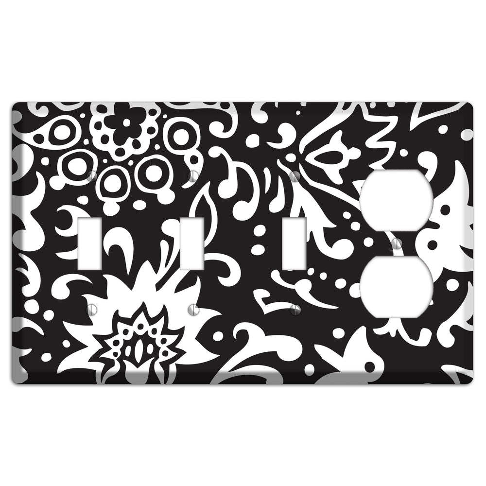 Black with White Boteh 3 Toggle / Duplex Wallplate