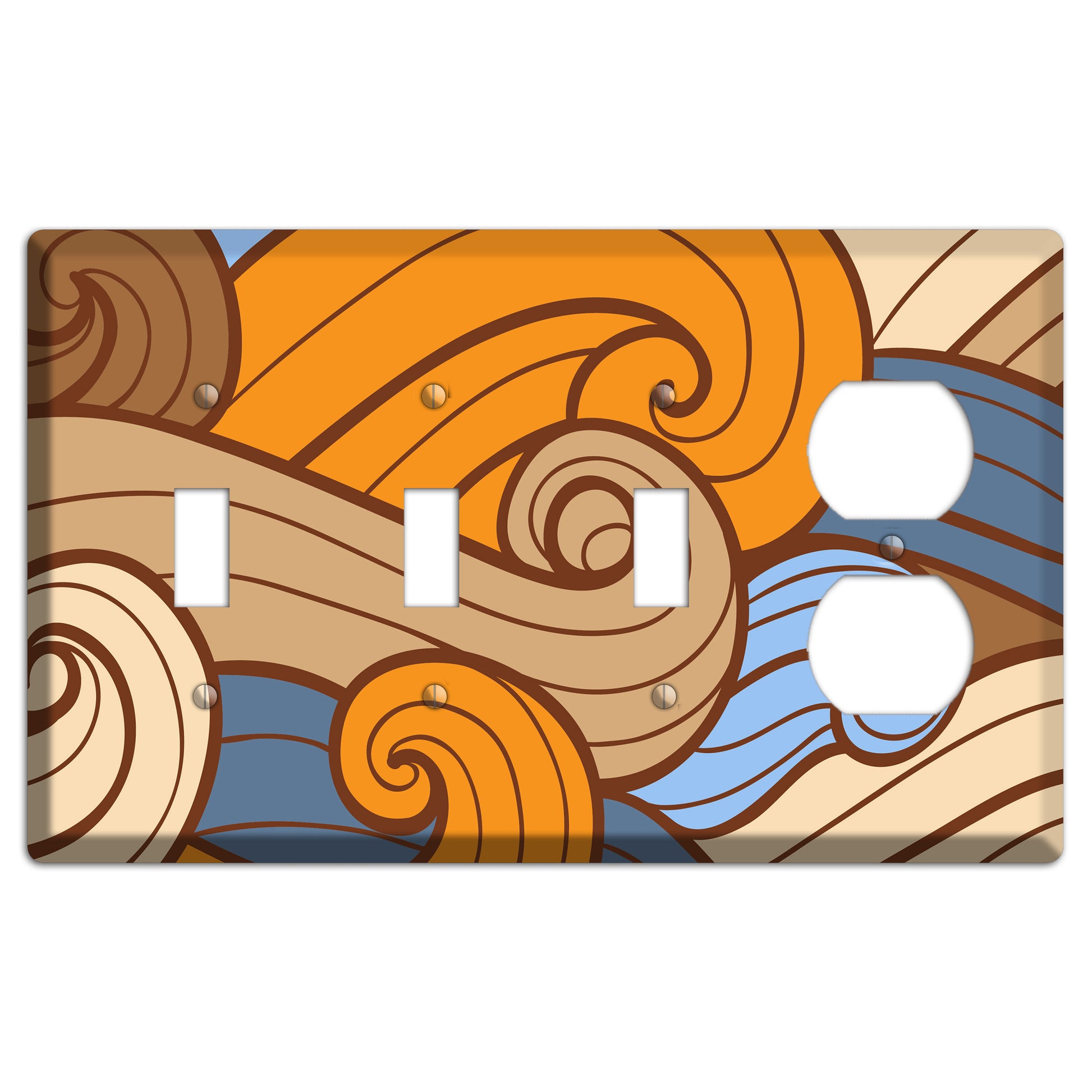 Abstract Curl Blue & Cream 3 Toggle / Duplex Wallplate