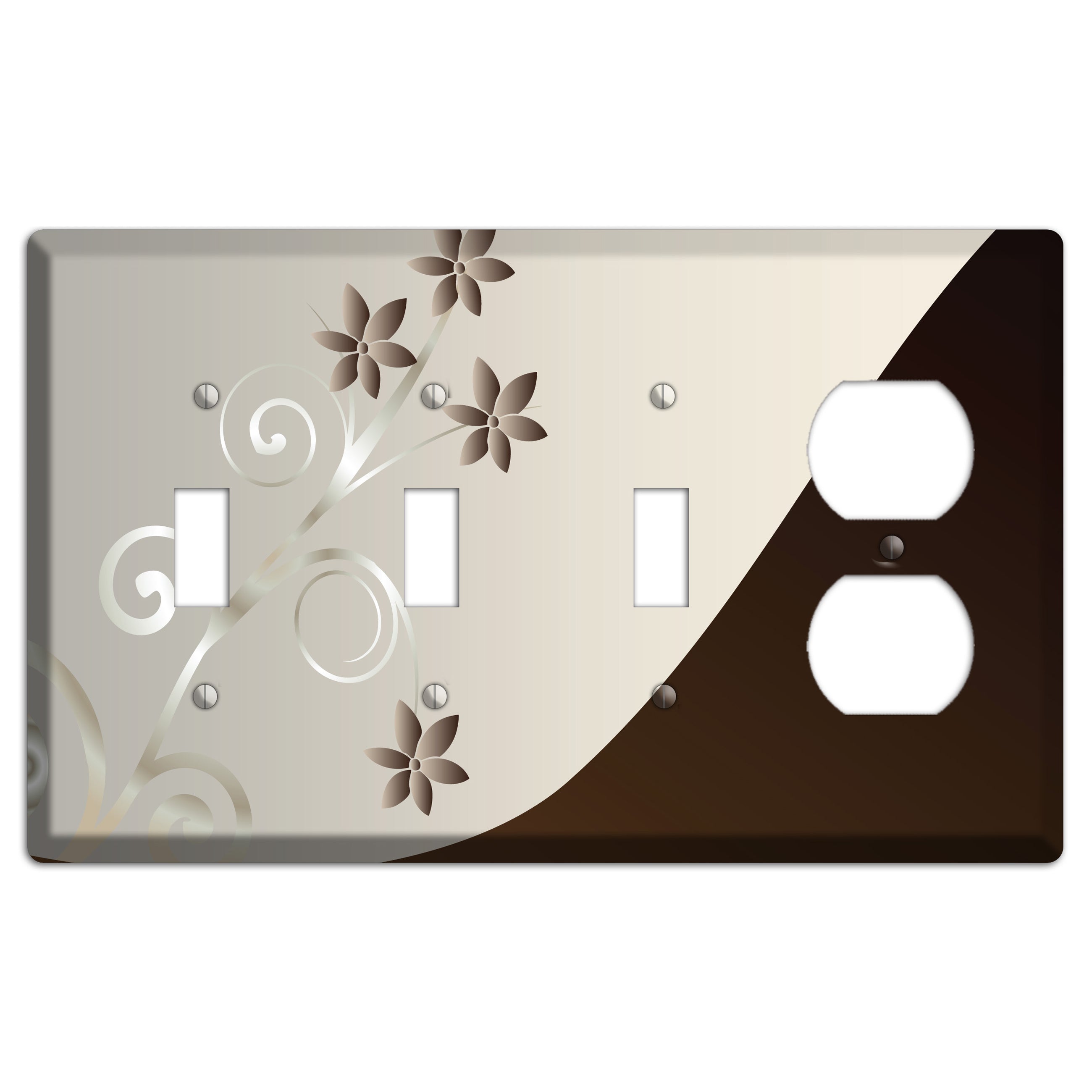 Grey Floral Swirl Sprig 3 Toggle / Duplex Wallplate