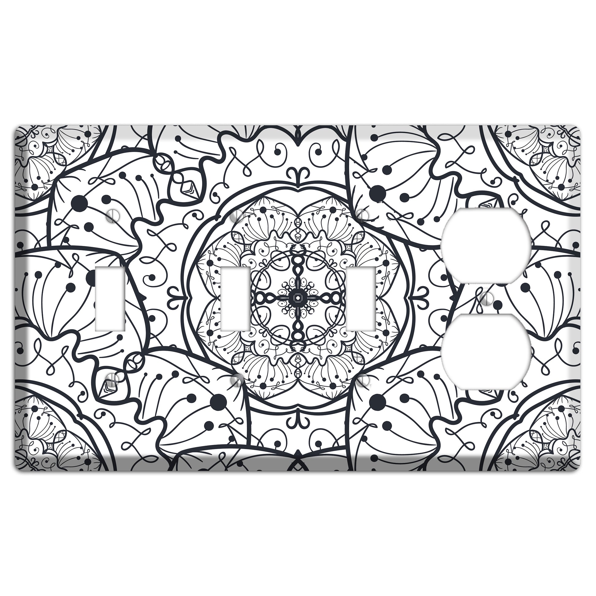 Mandala Black and White Style M Cover Plates 3 Toggle / Duplex Wallplate