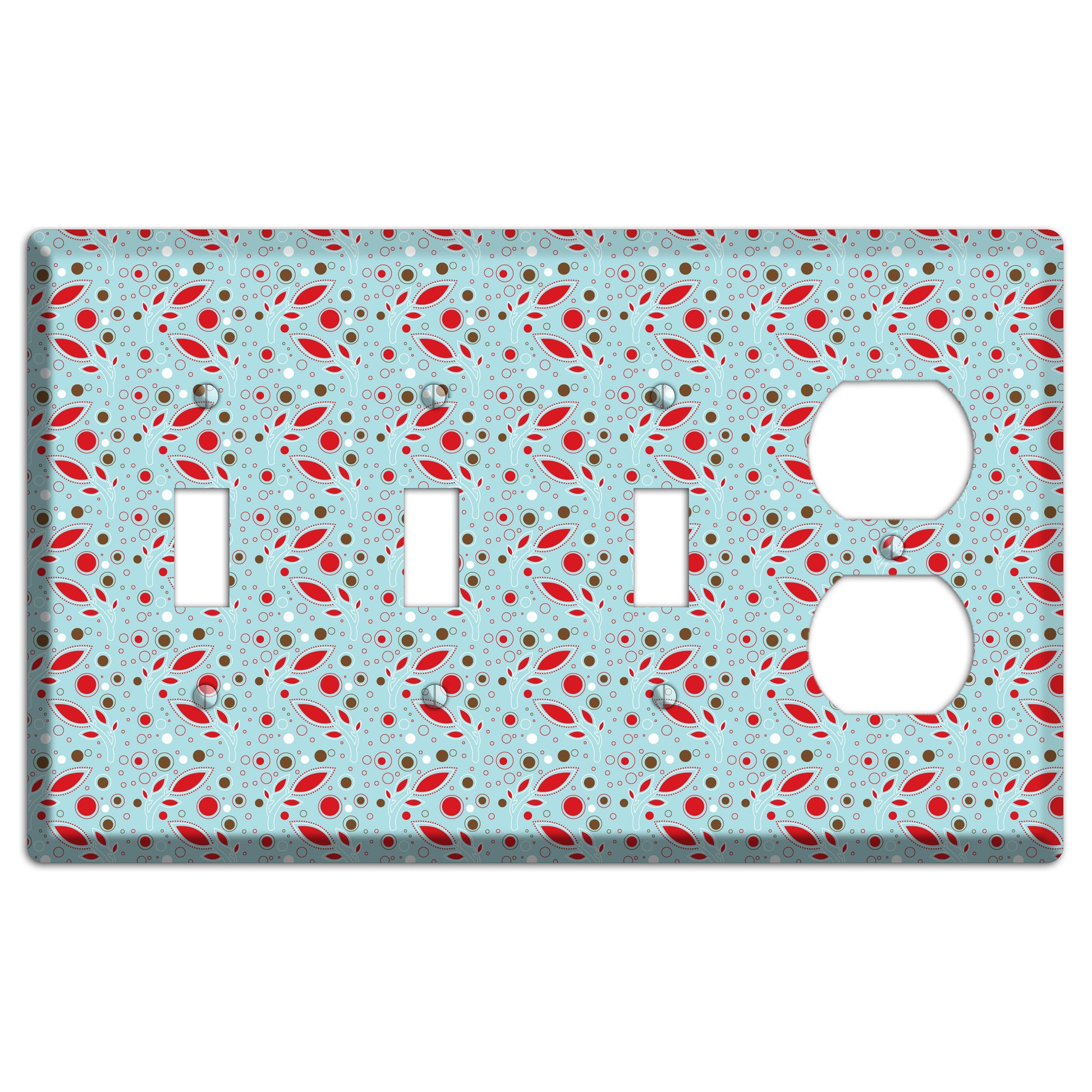Dusty Blue with Red and Brown Retro Sprig 3 Toggle / Duplex Wallplate