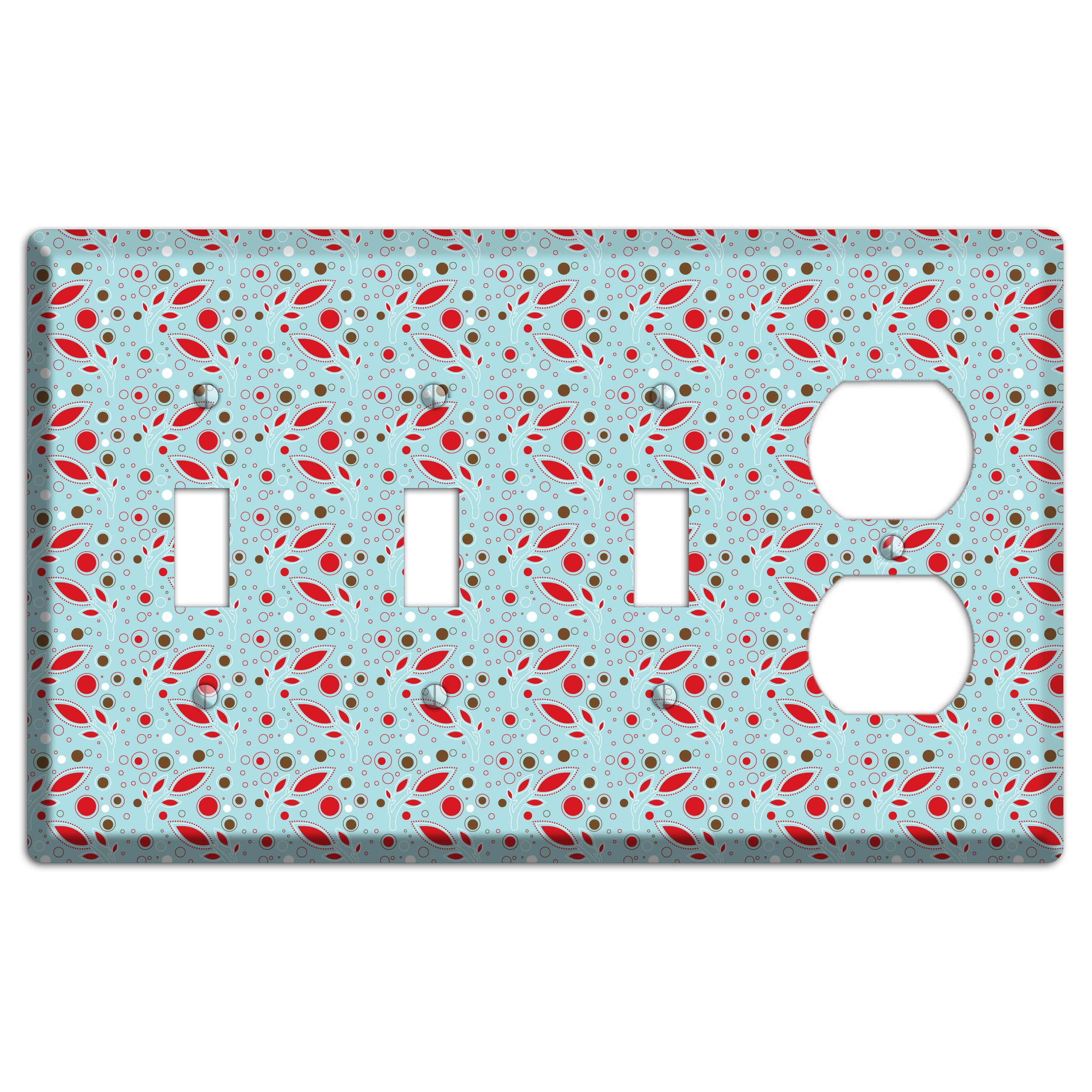 Dusty Blue with Red and Brown Retro Sprig 3 Toggle / Duplex Wallplate